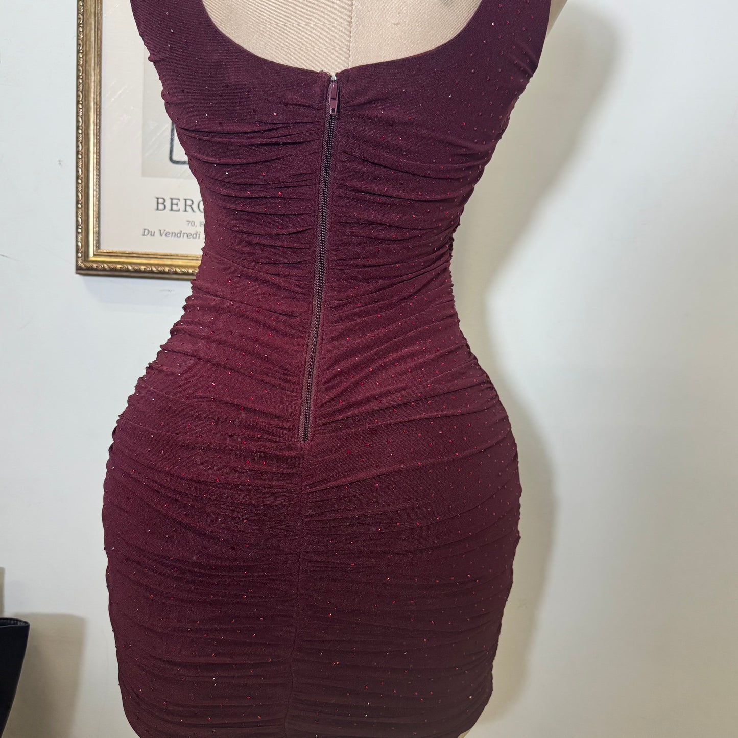 Jennica Rhinestone Dress-DK Cherry
