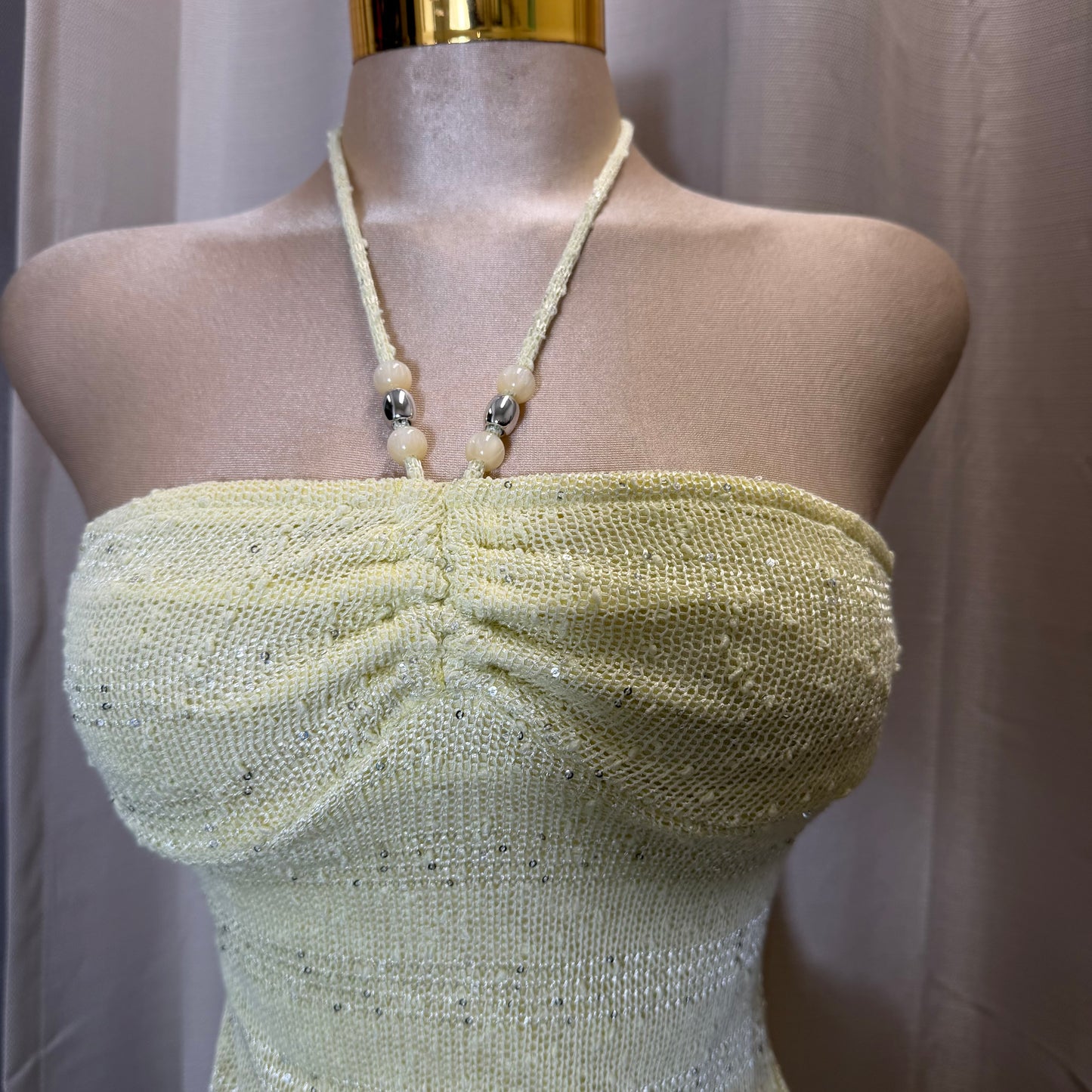 Halter Mini Dress with Front Detail-Lemon/Yellow