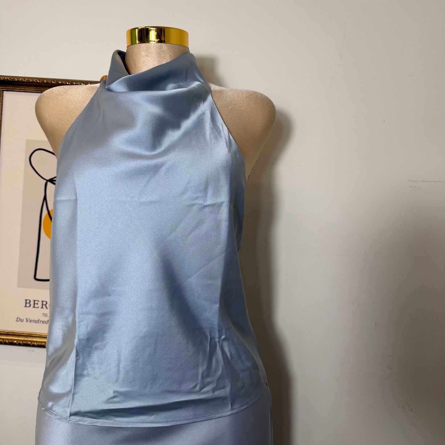 Satin Halter Top- Baby Blue