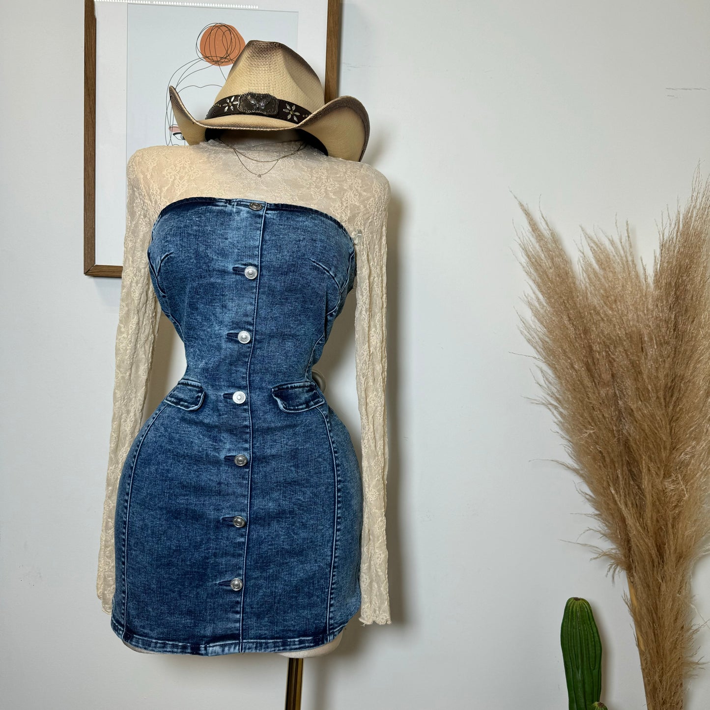 Denim Tube Mini Dress-Denim