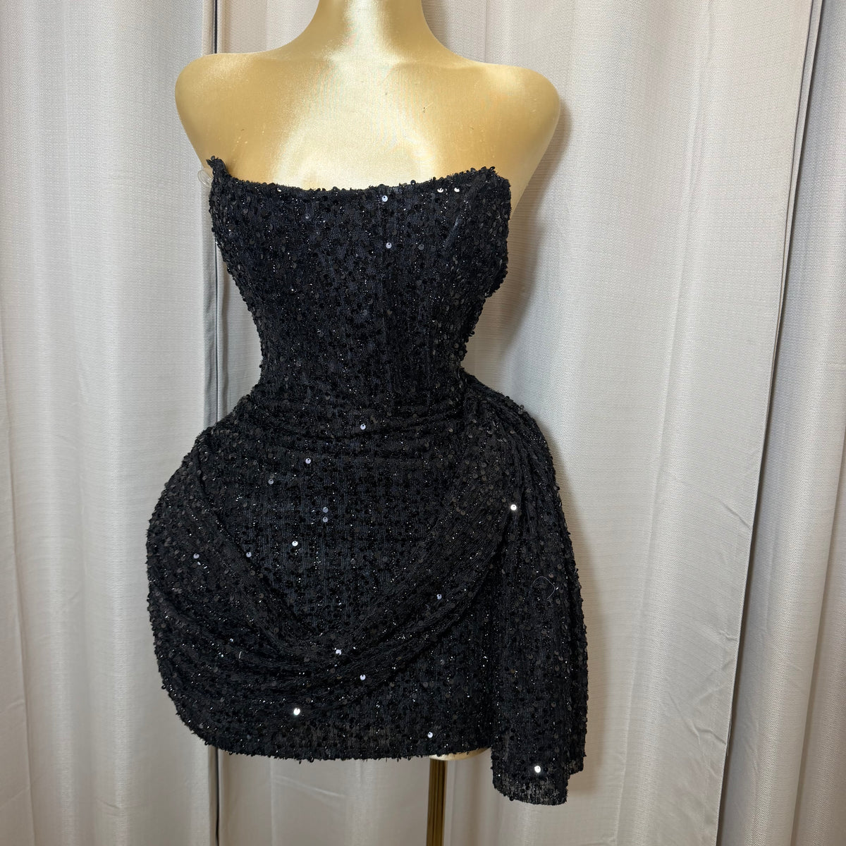 PL-Strapless Embellished Mini Dress-Black