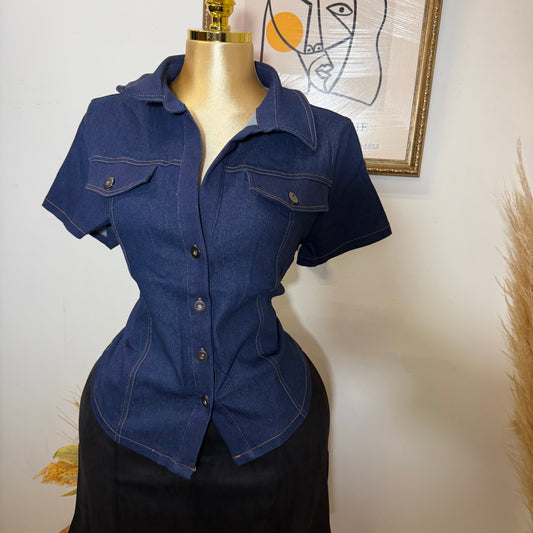 Denim Short Sleeve Top PL-Denim