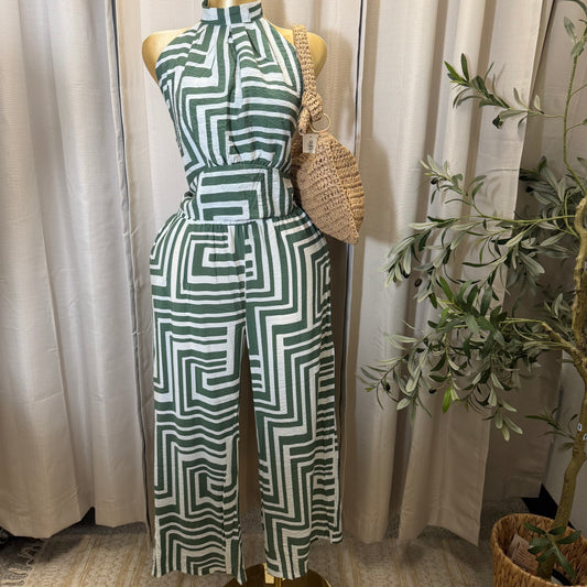 PL-Halter Crop Top wide Pant set-Green