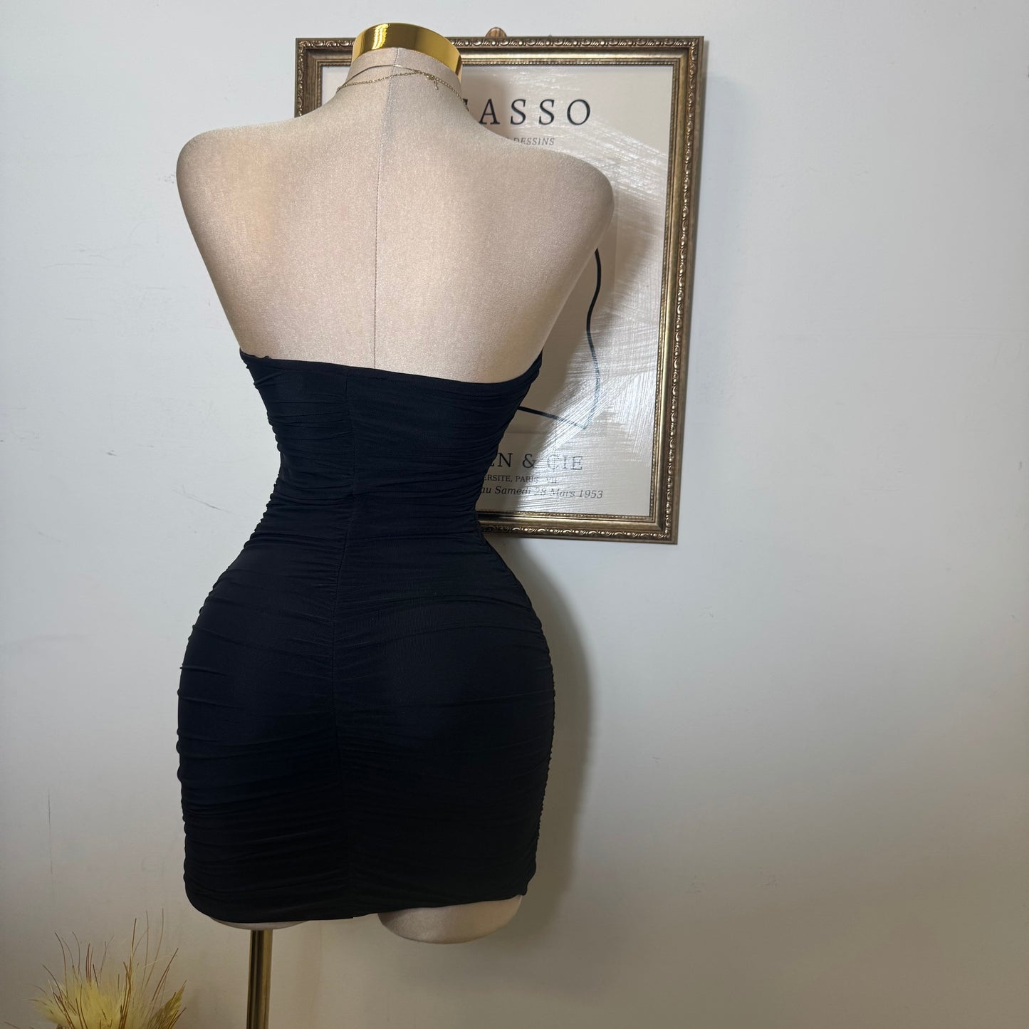 Mini Dress With Neck Scarf Detail-Black
