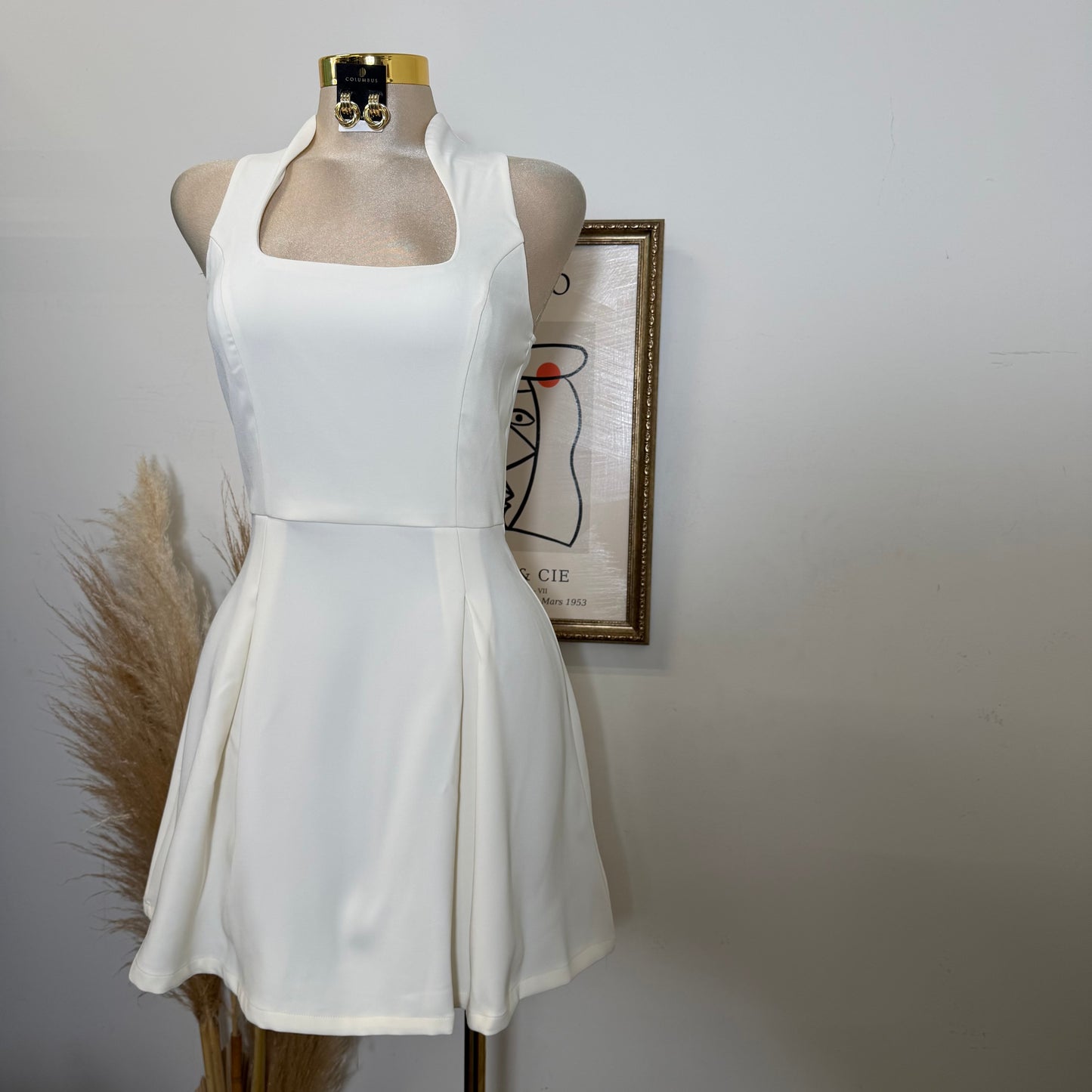 Solid a Line Mini Dress-Off white