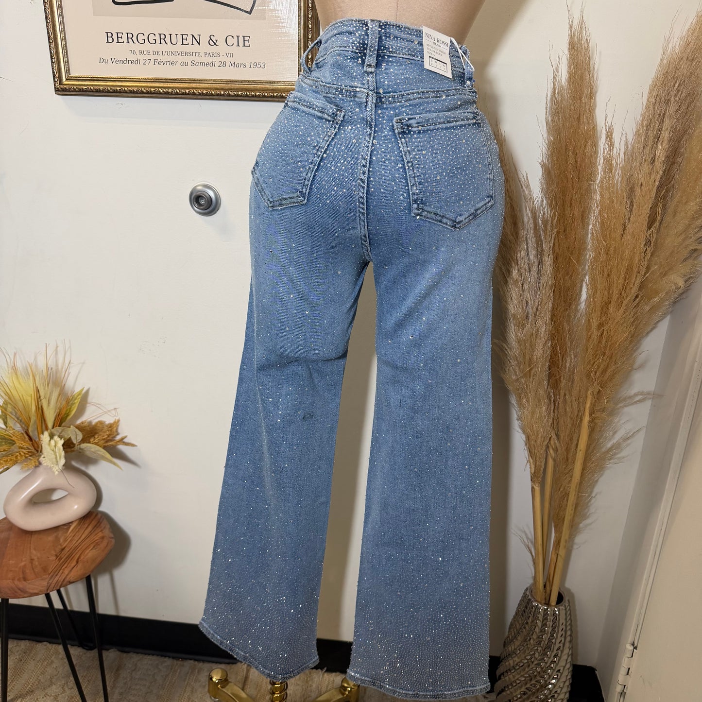 All eyes of me Rhinestones Jeans-Blue