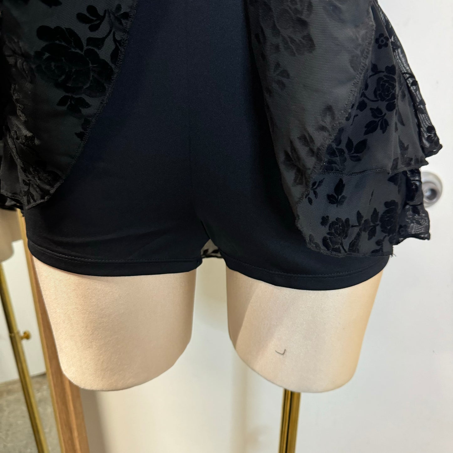 Floral Lace Trim Dress-Black/Black