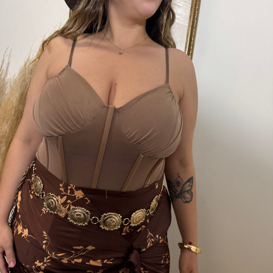 Mesh Bustier Top-Tan
