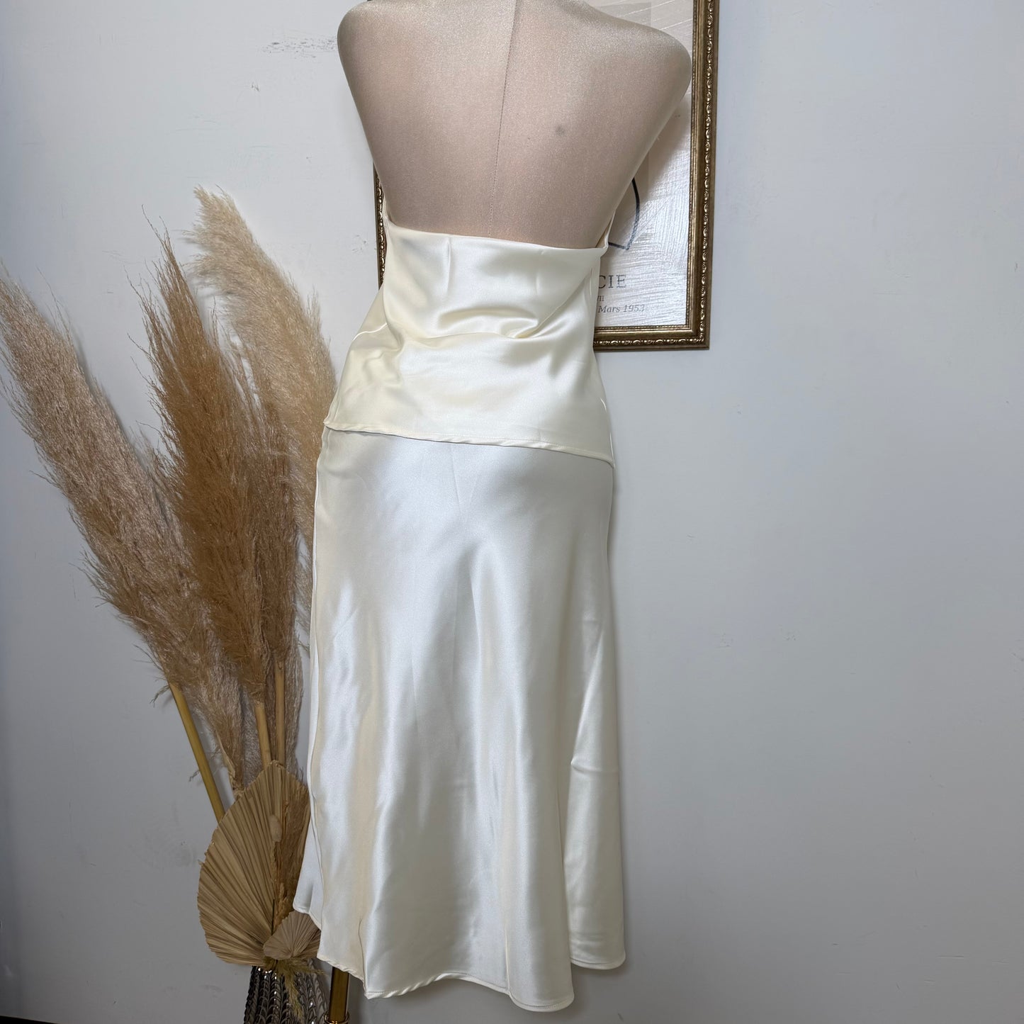 Satin Midi Skirt-Cream