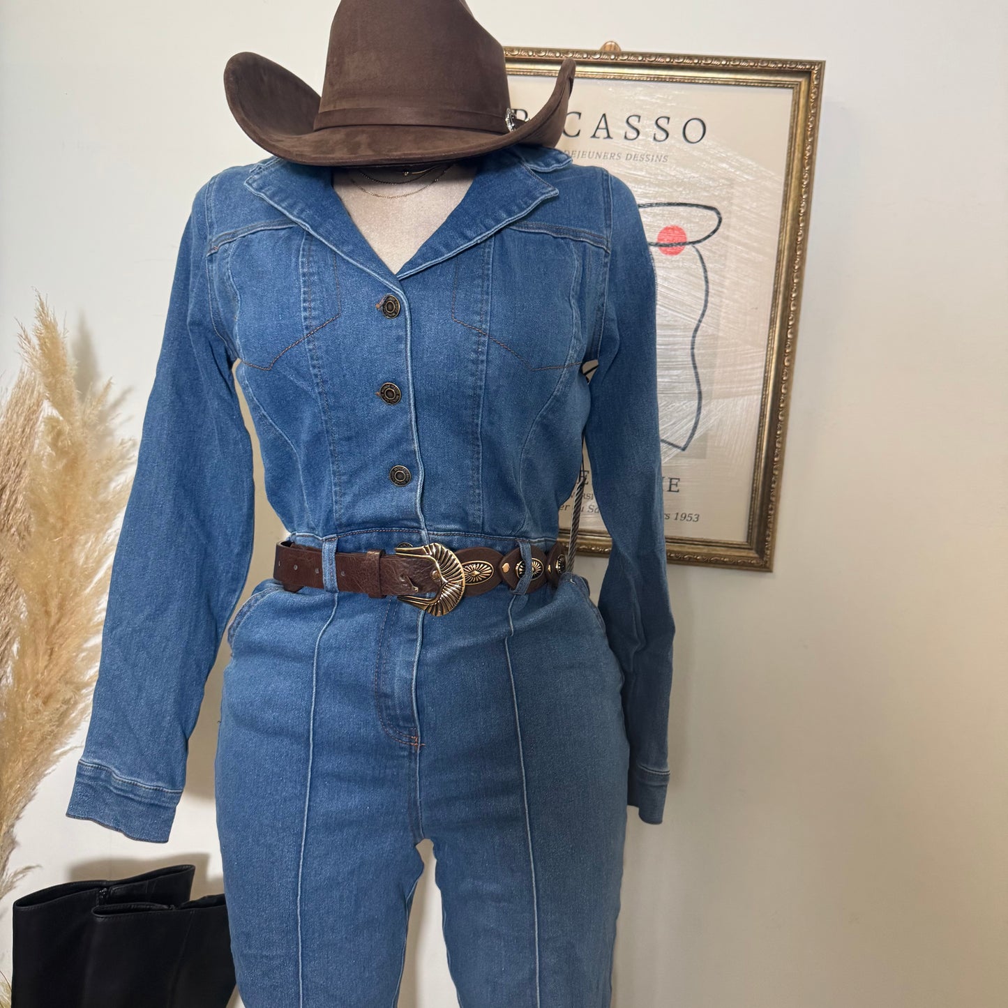 Wide Leg Denim Jumpsuit-Medium Wash