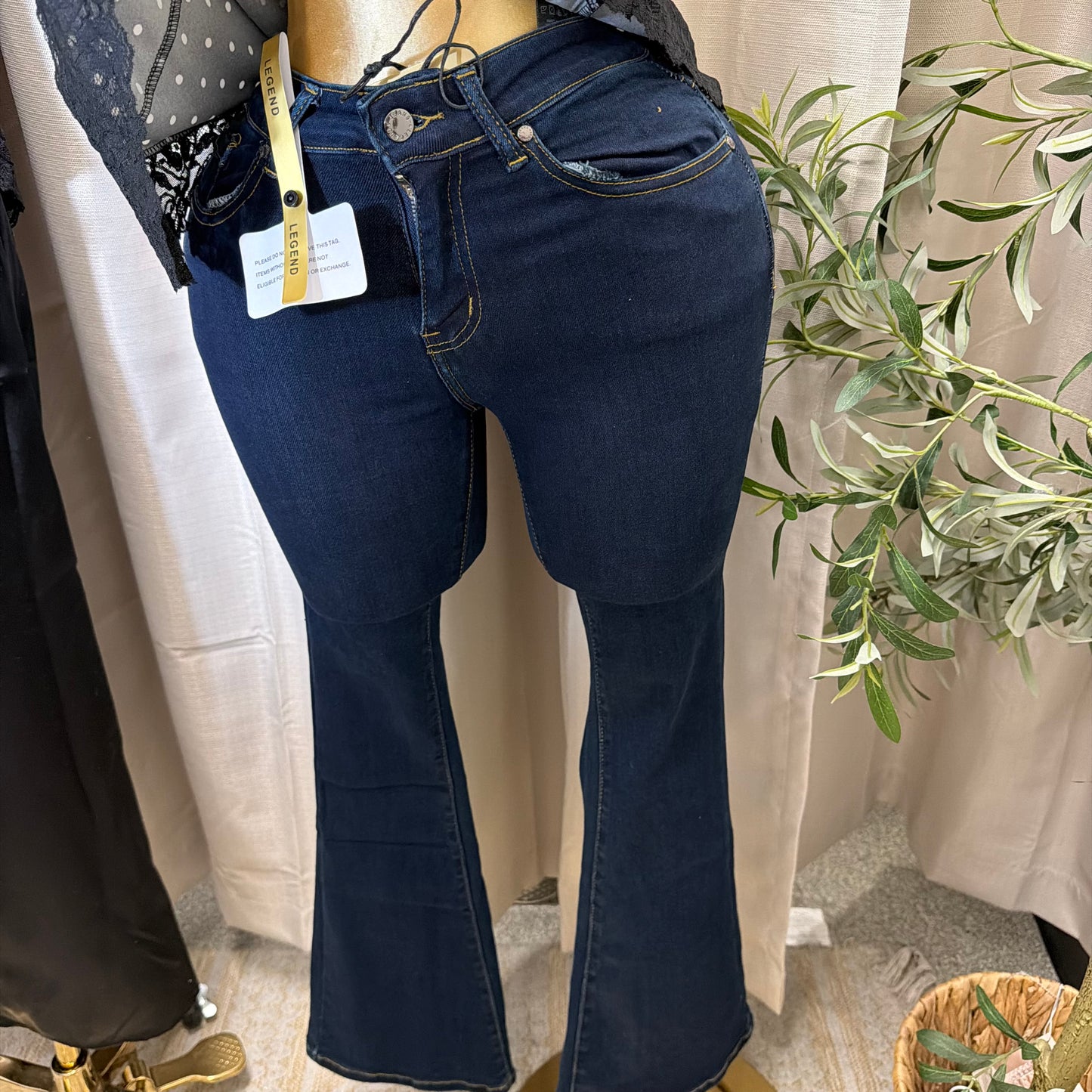Flare Denim Pants-Dk Blue
