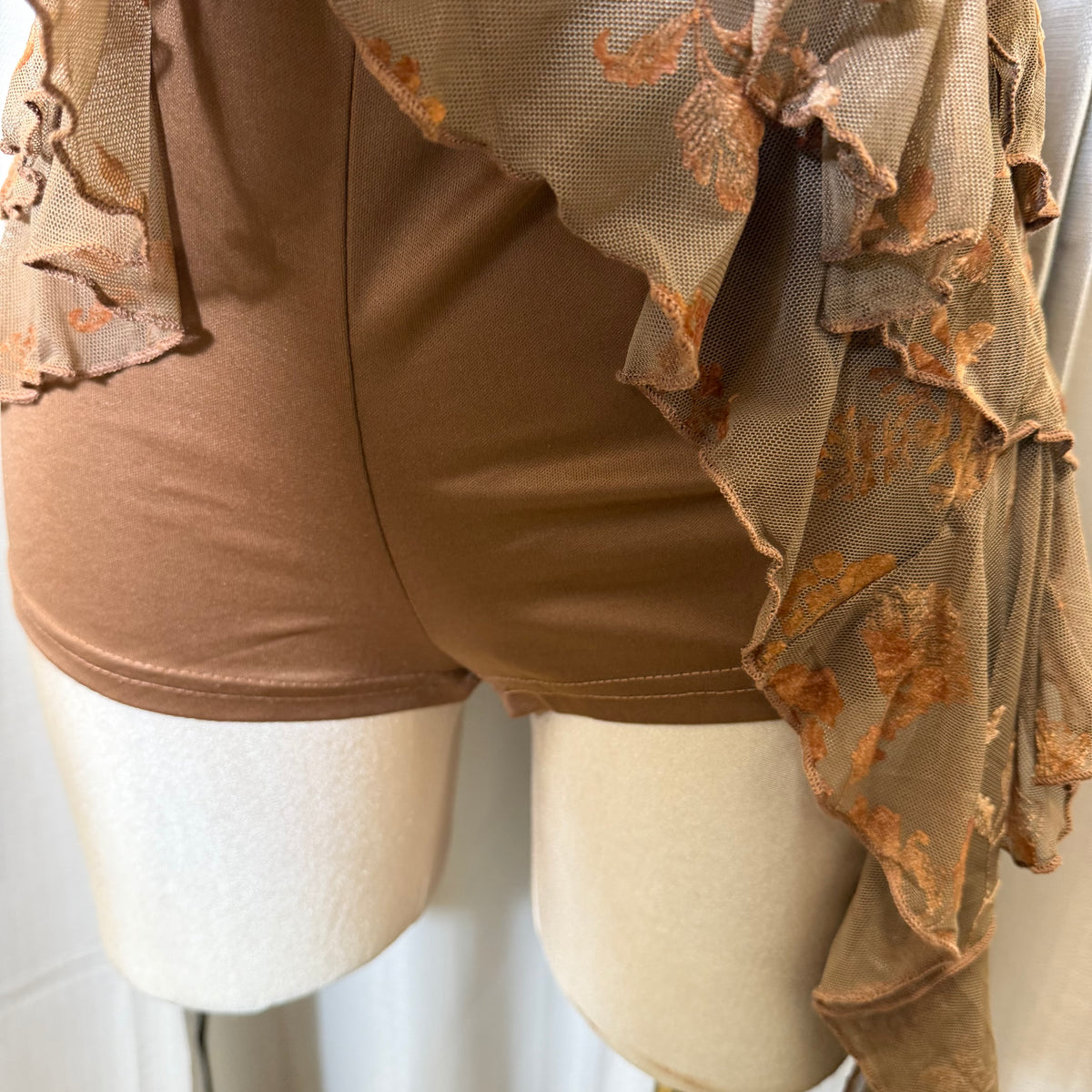Floral Halter Double Layer Ruffle Mini Dress-Brown