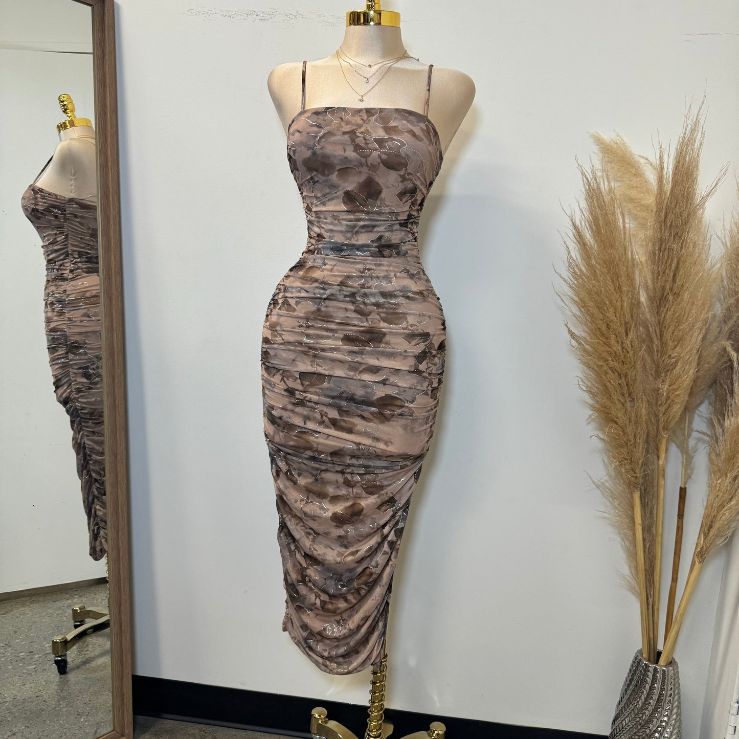 Audrina Midi Dress-Brown