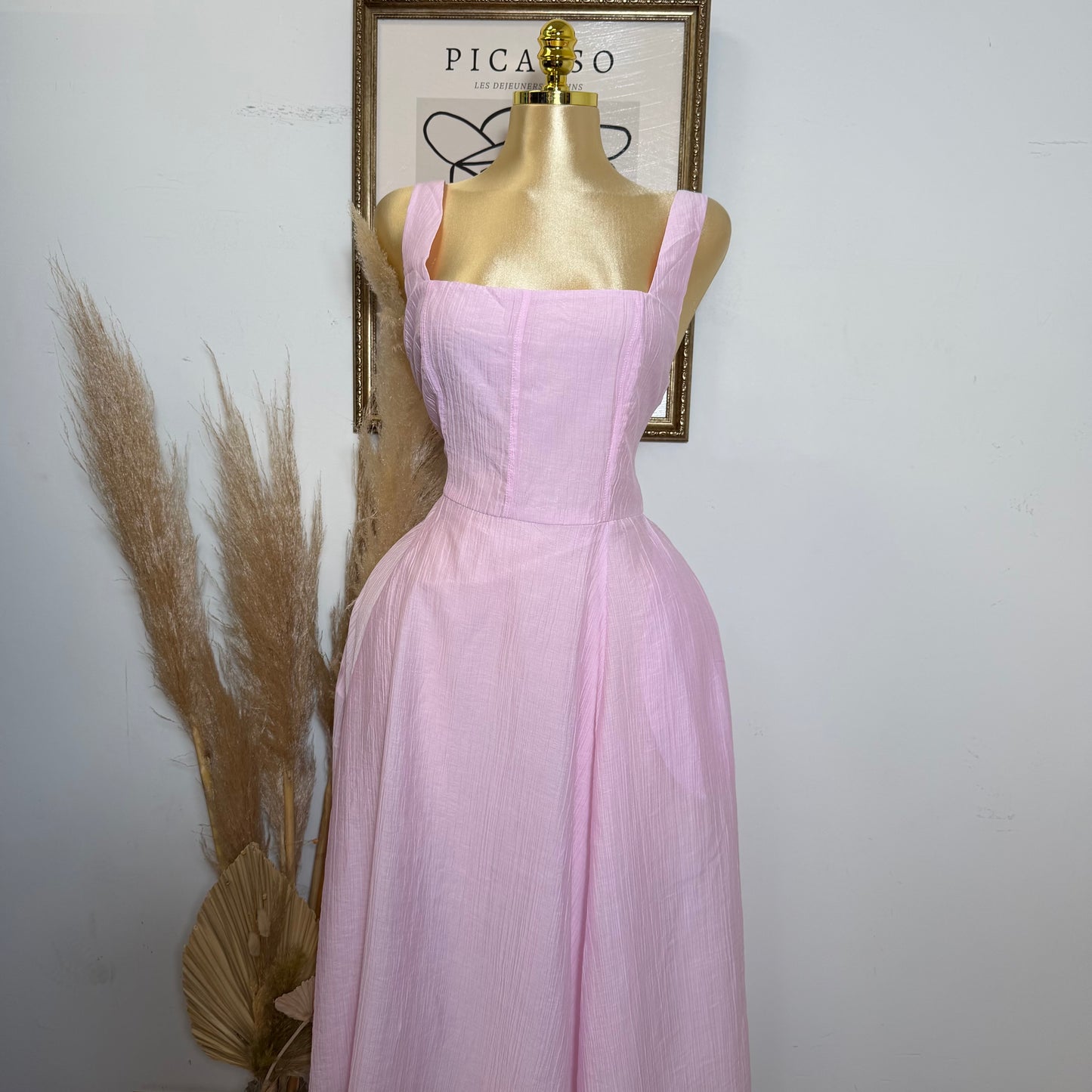 PL- Square Neck Midi Dress-Pink
