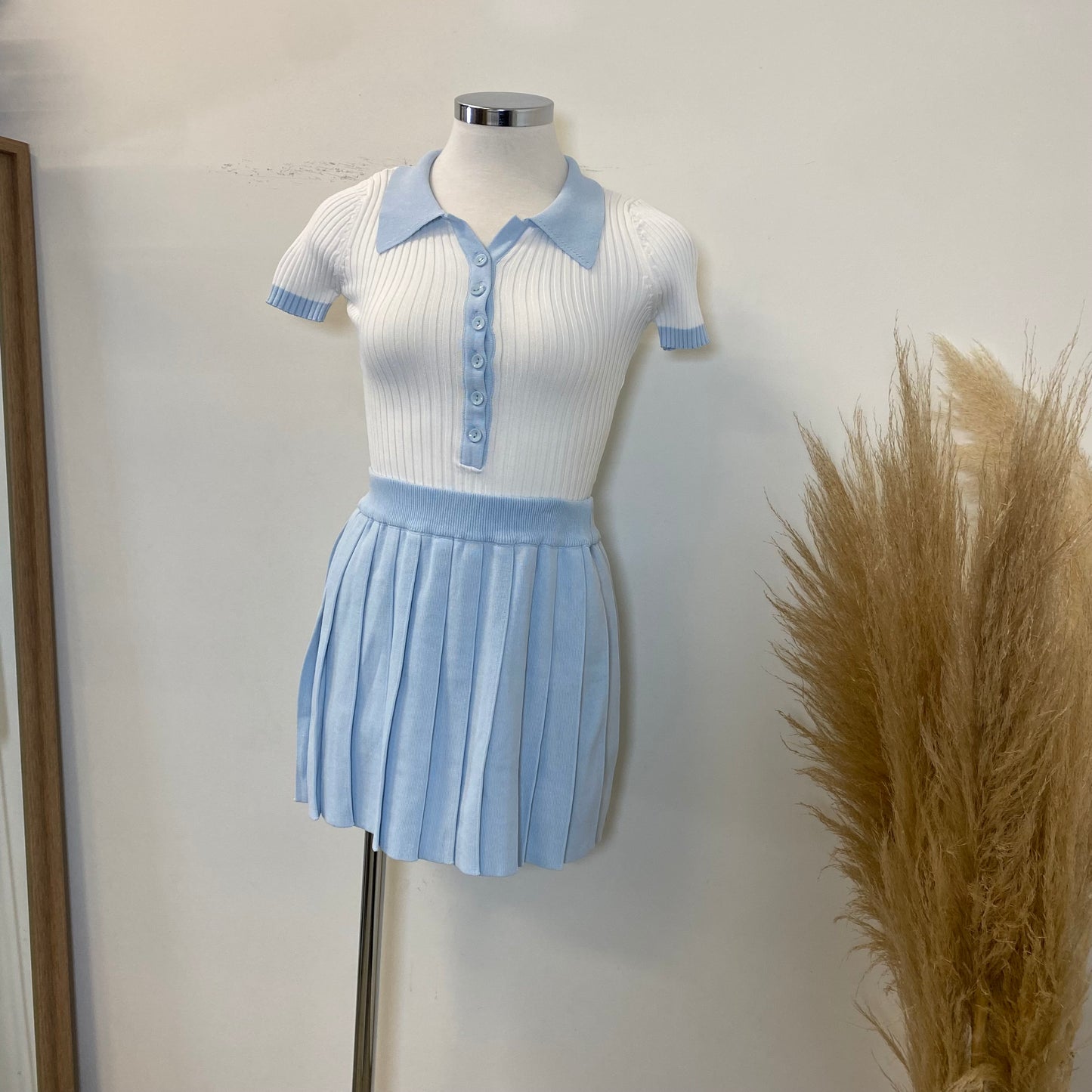 Tennis Collar skirt set-baby Blue