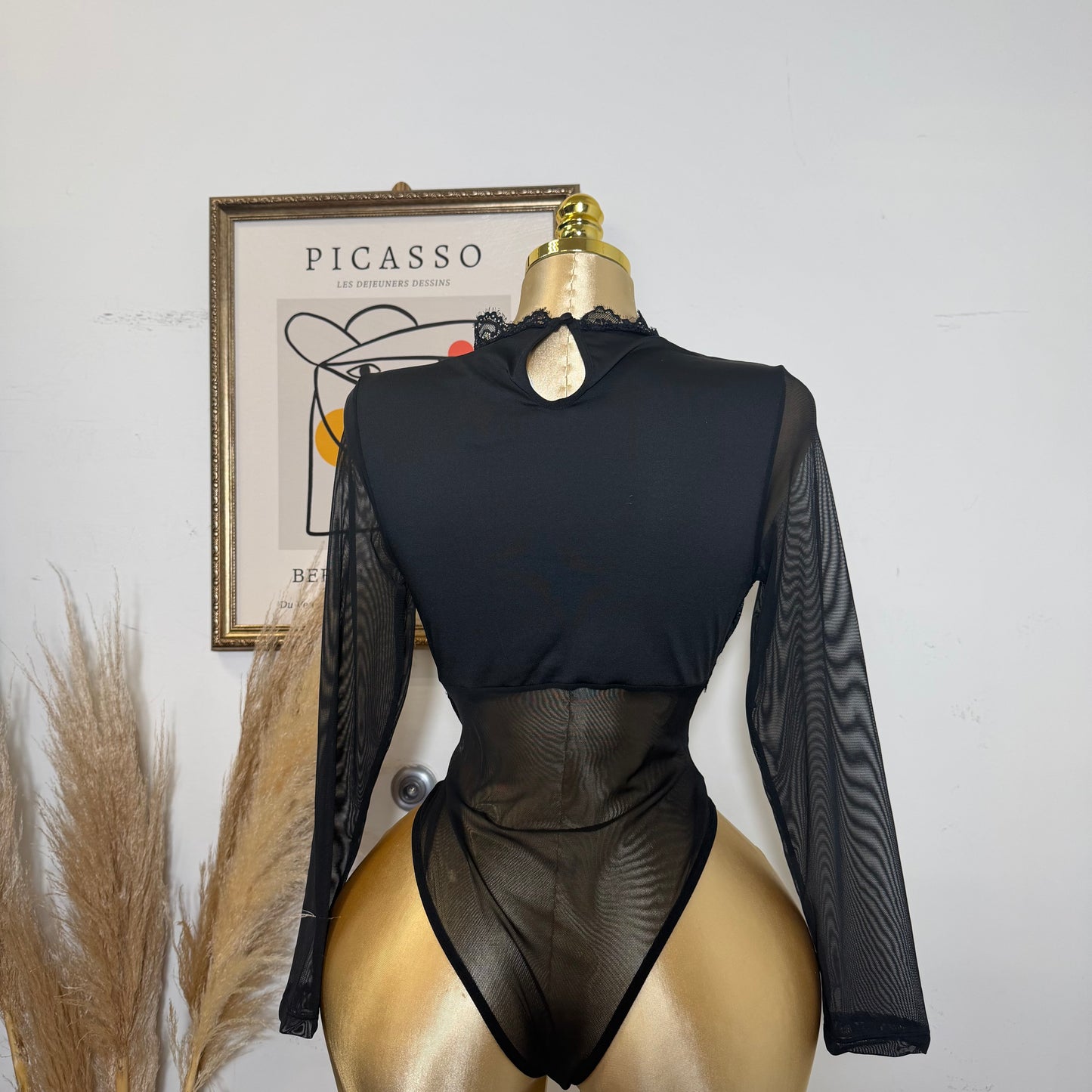 PL- Long Sleeve Corset Bodysuit-Black