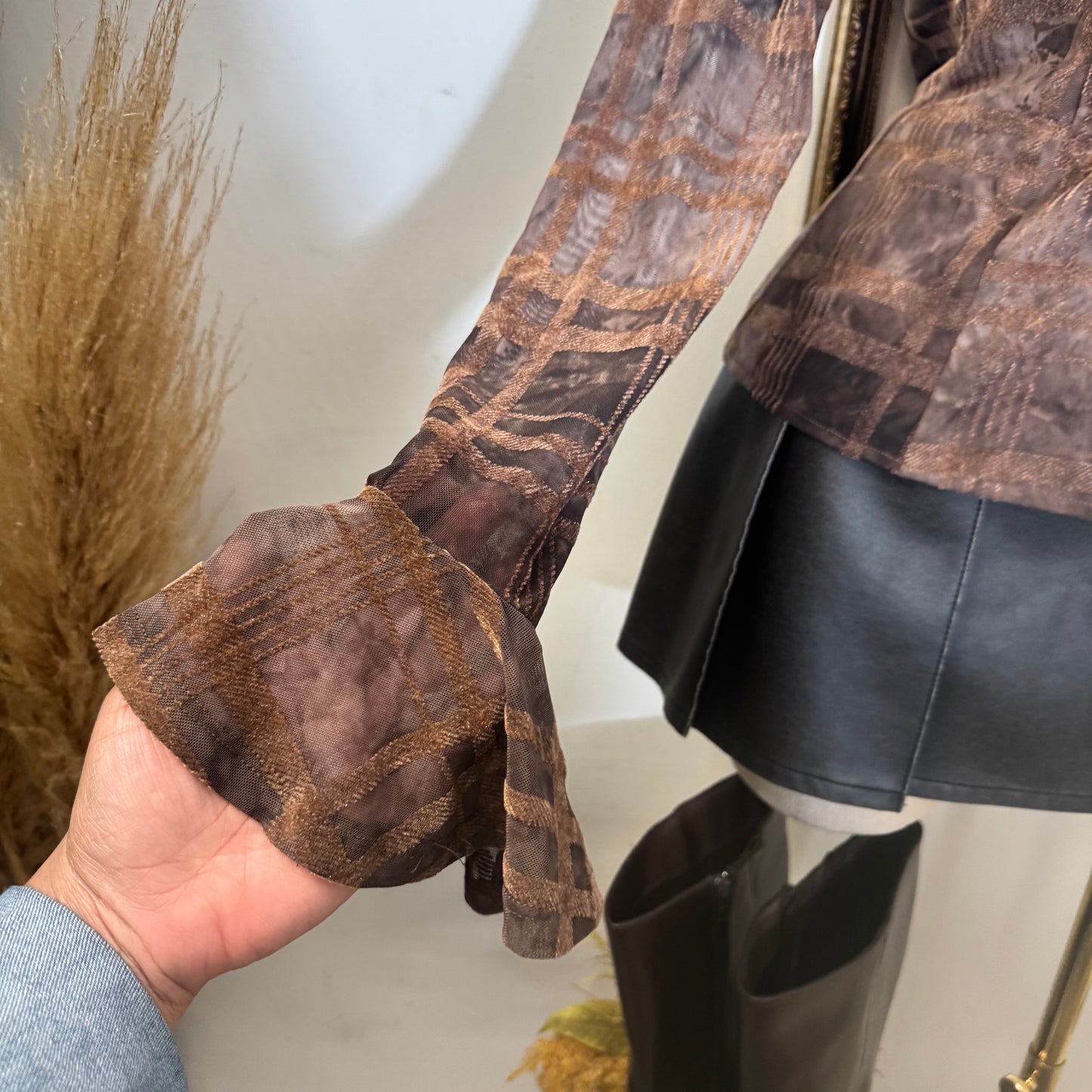 Collared Mesh Open Detail In the Front -Brown