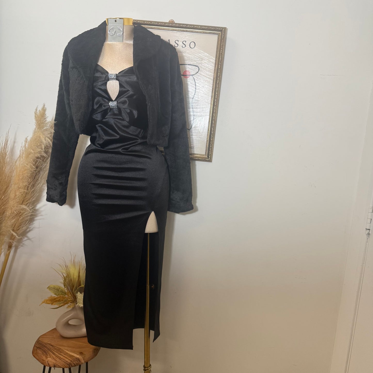 Fur Open Front Fuzzy Coat-Black