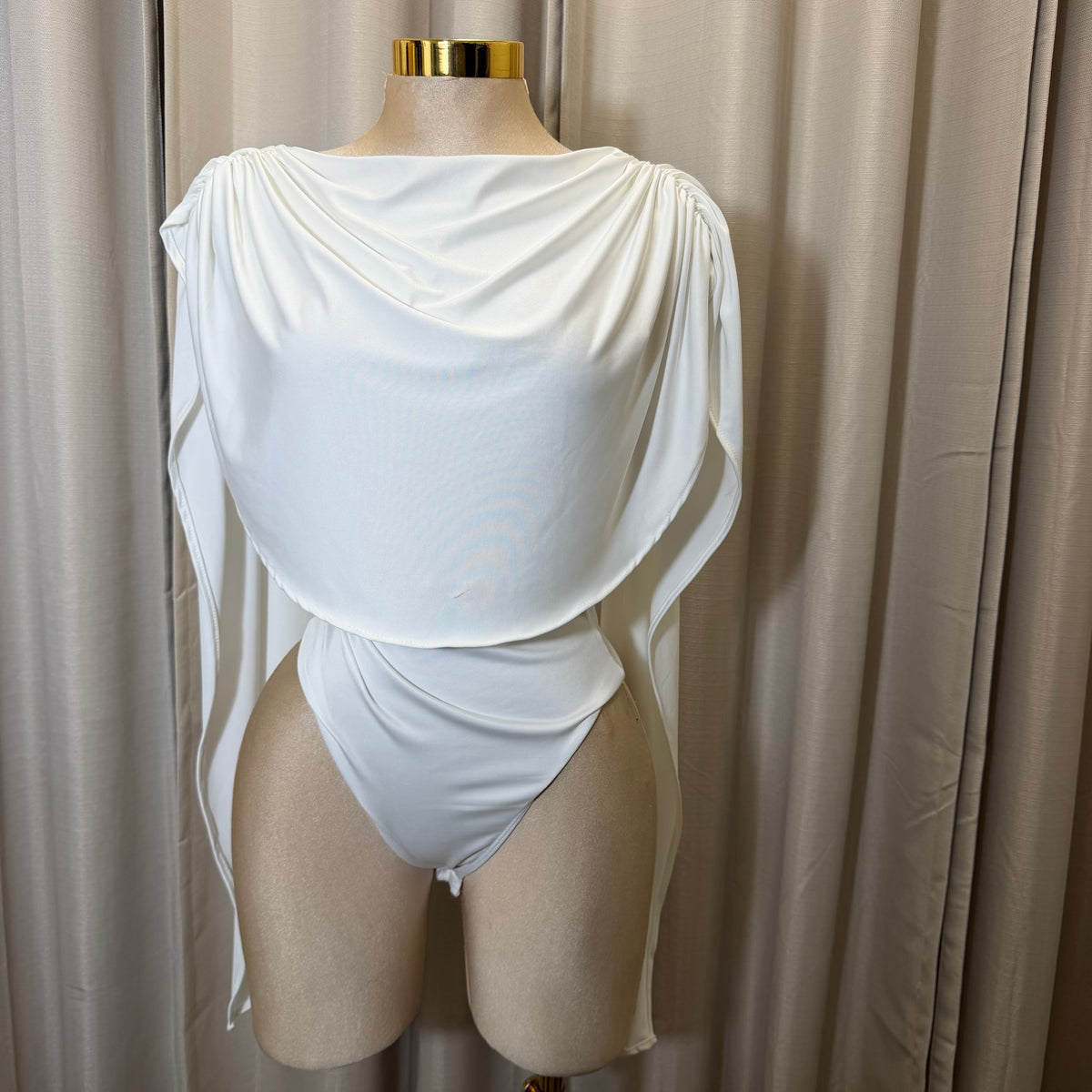 Draped Bodysuit Long sleeve-White