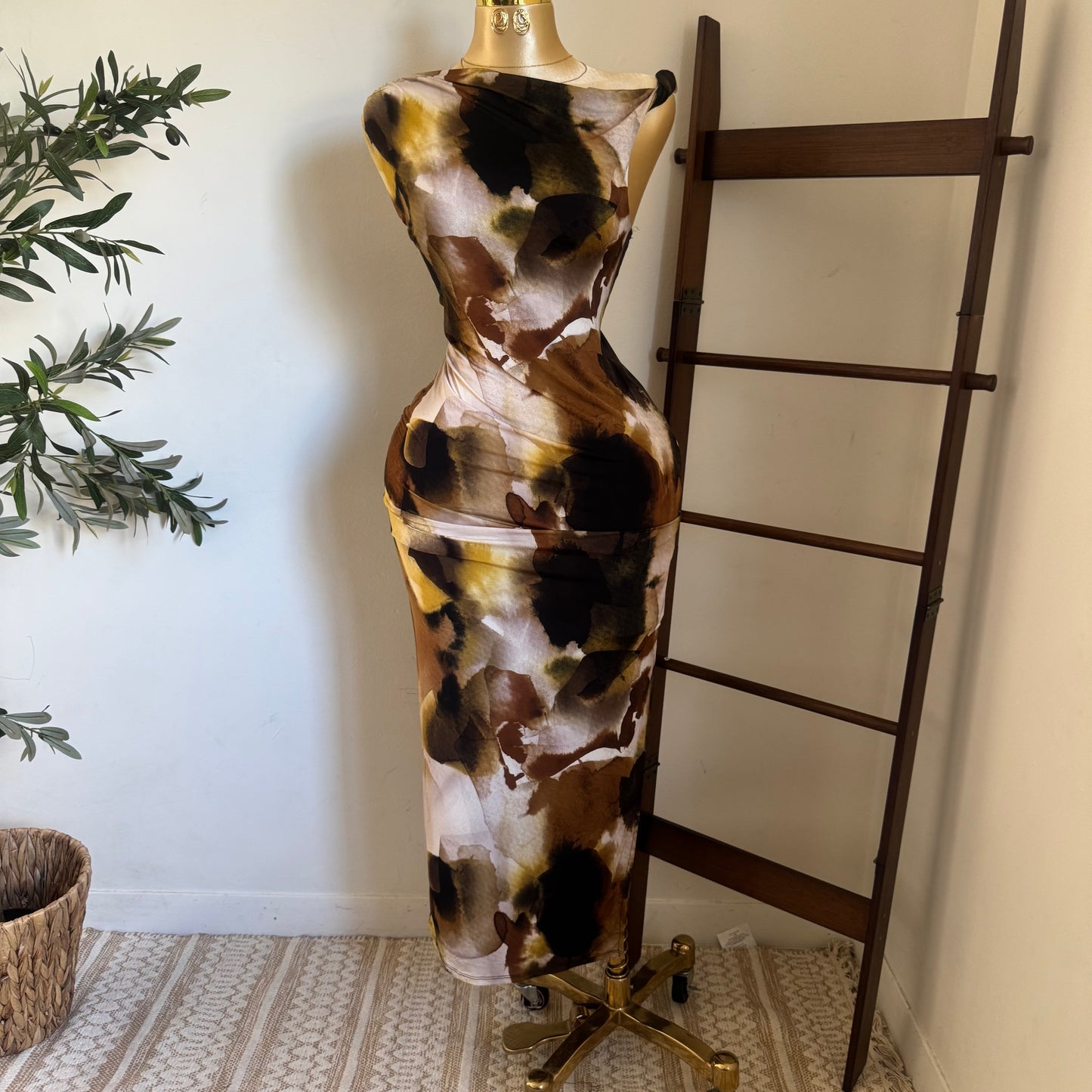 Asymmetrical Plus size Dress-Brown