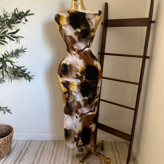Asymmetrical Plus size Dress-Brown