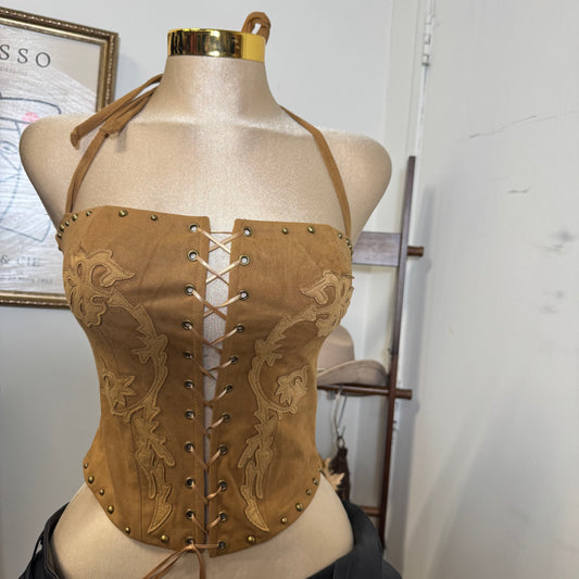 Chispa Suede Corset Top-Tan