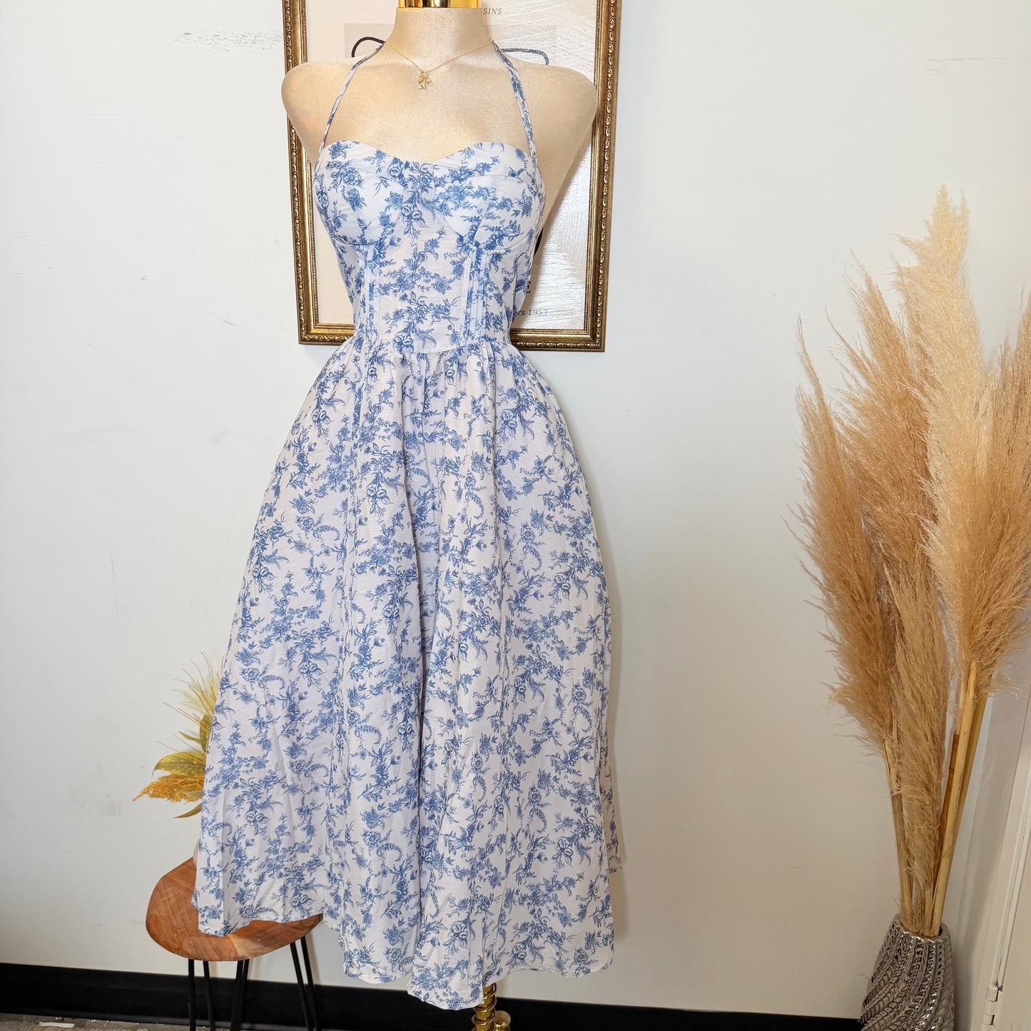 Blue Willow Halter Midi Dress-Navy
