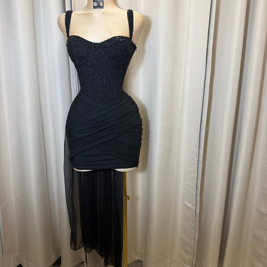 Mesh with beads Sequin Sweetheart neckline Corset dress-Black