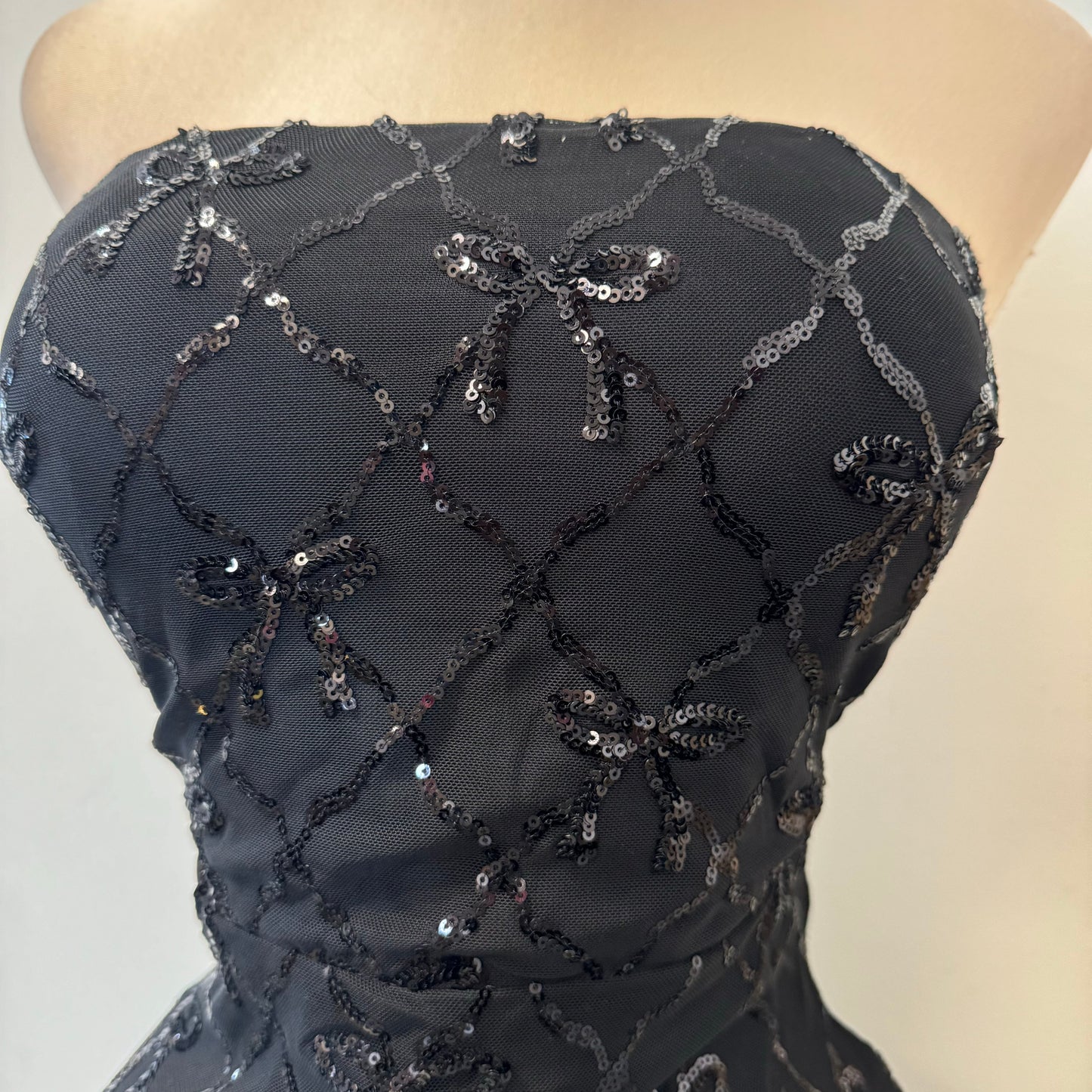 Bow Sequins Strapless Corset Dress-Black