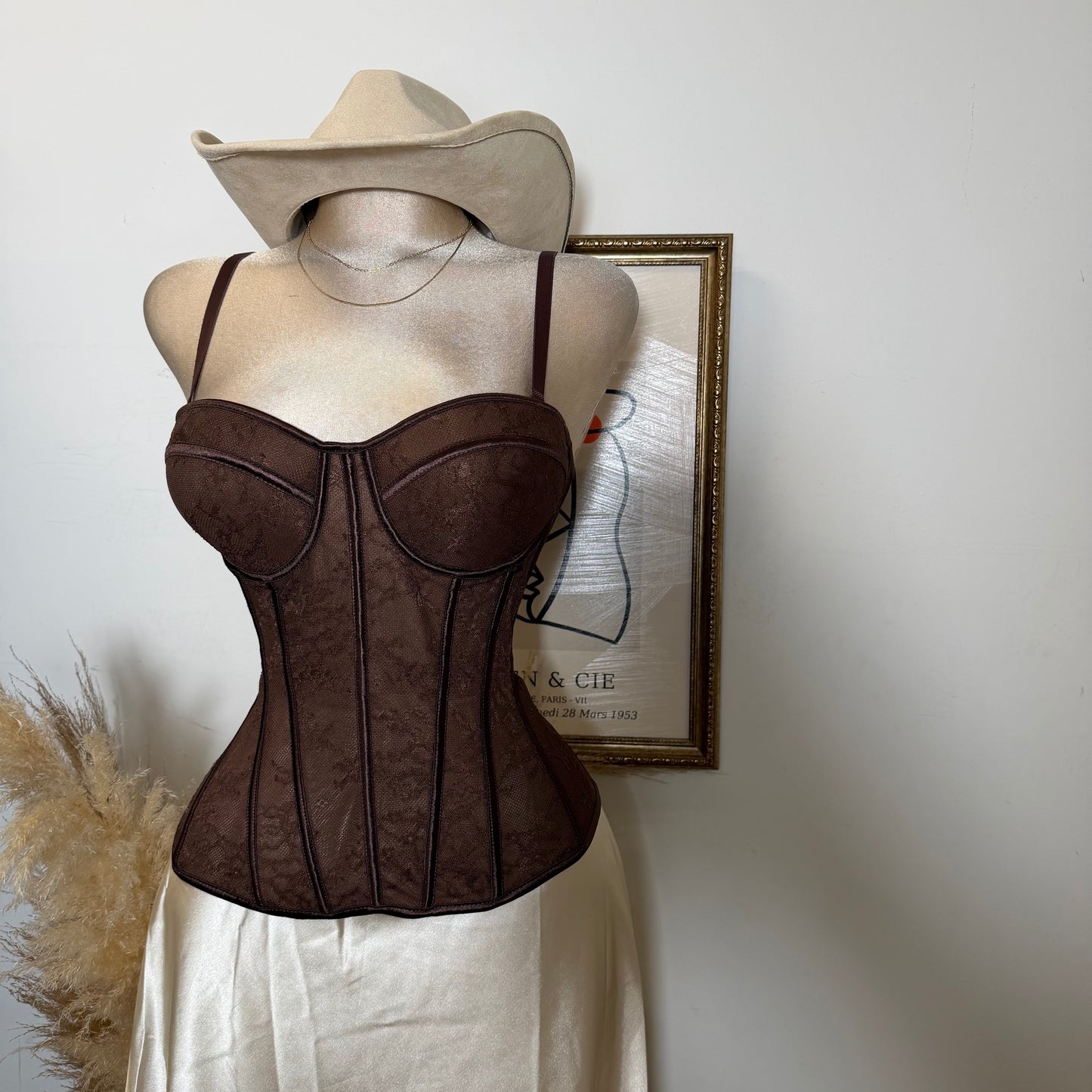 Lace Simple Corset-Brown
