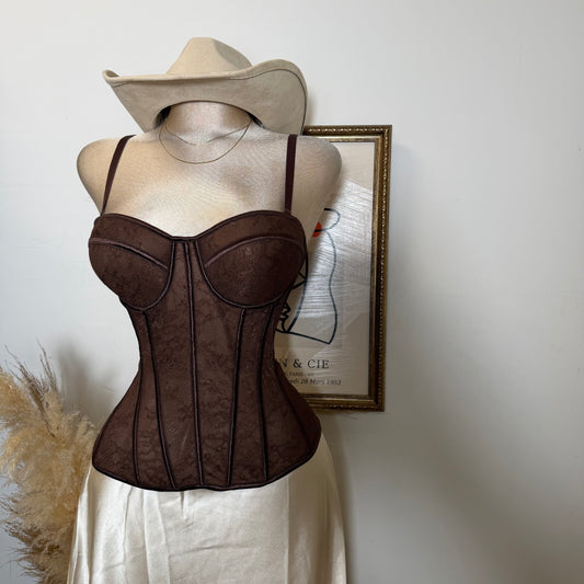 Lace Simple Corset-Brown