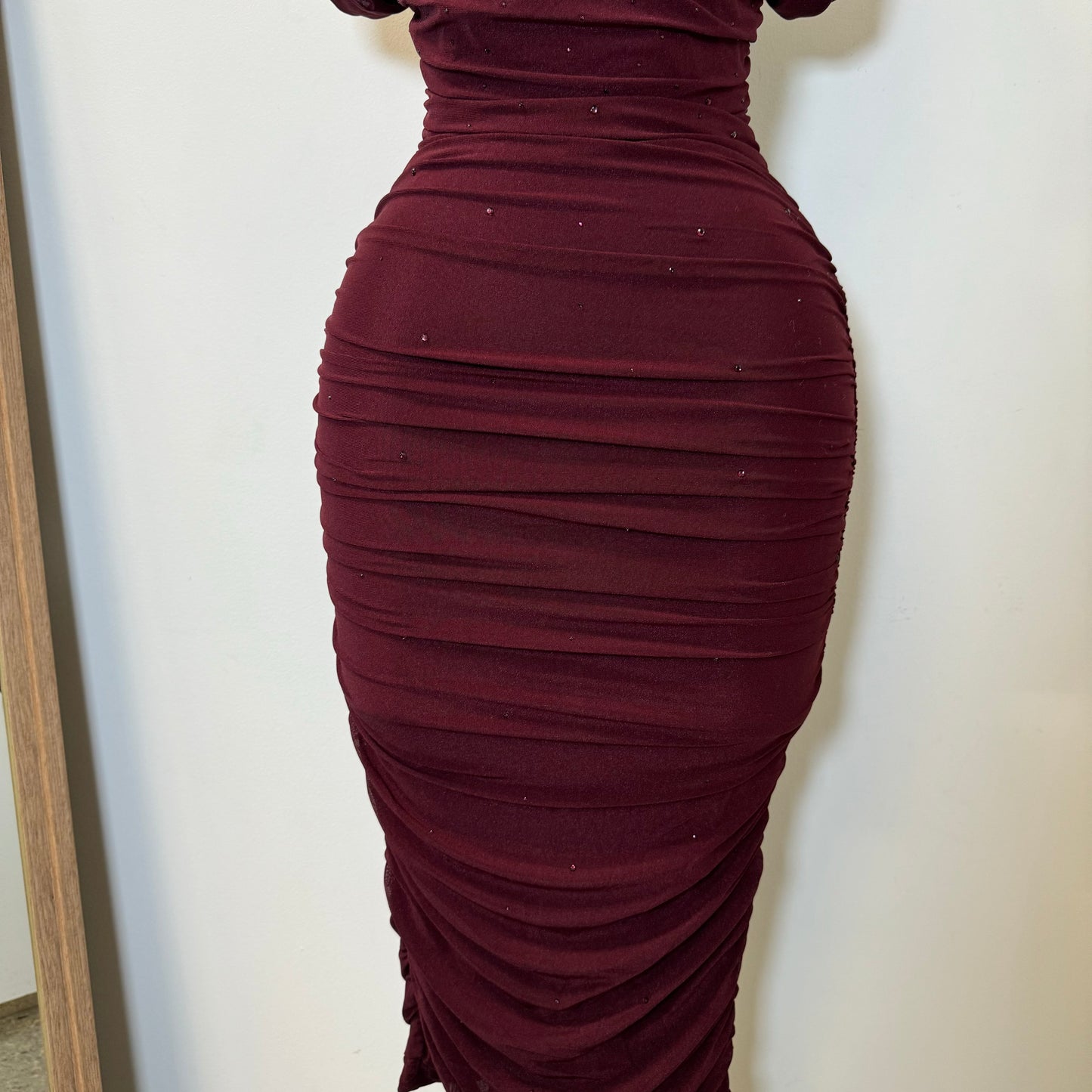 Baby Girls Rhinestone Midi Dress-Burgundy