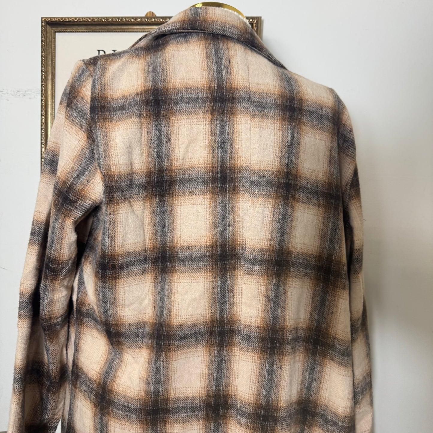 Long Sleeve Plaid Blazer Coat PL-Brown