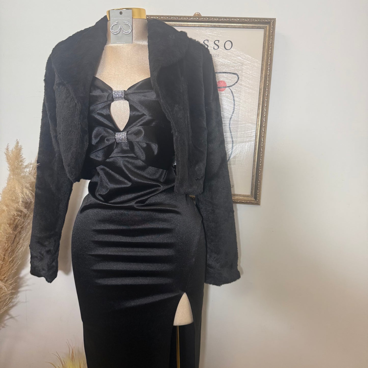 Fur Open Front Fuzzy Coat-Black