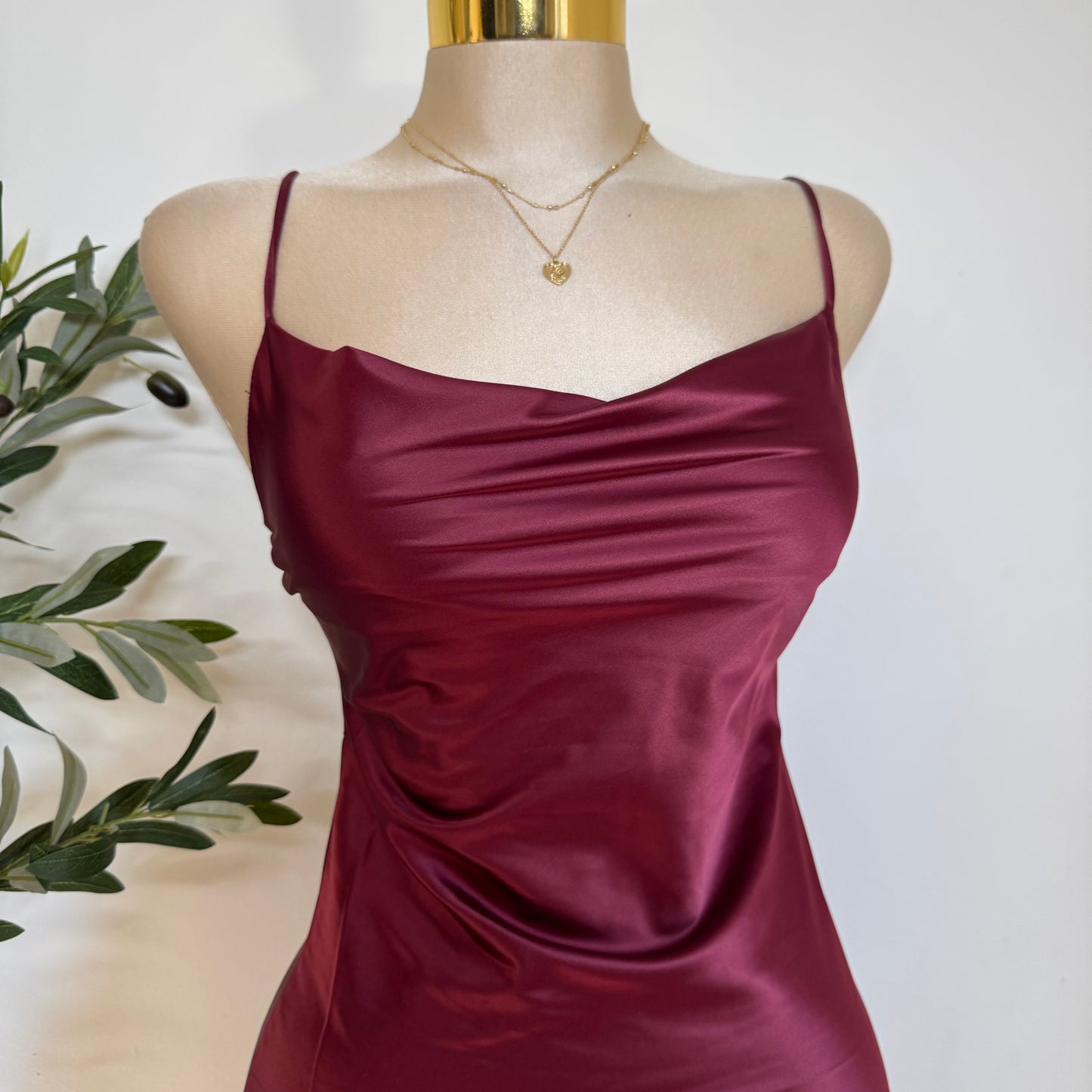 Satin Mermaid Midi Dress-Burgundy