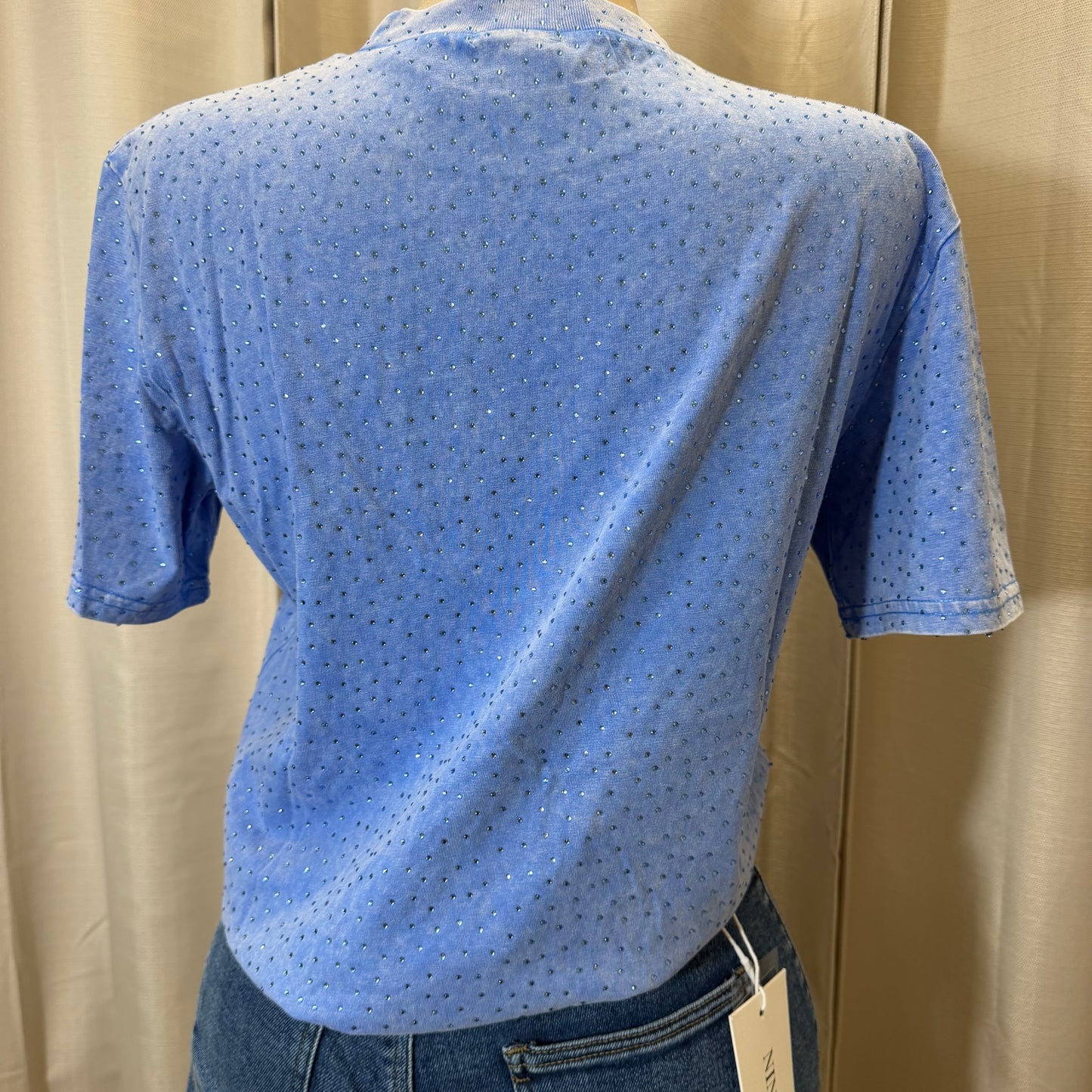 Rhinestone Oversized Top-baby blue