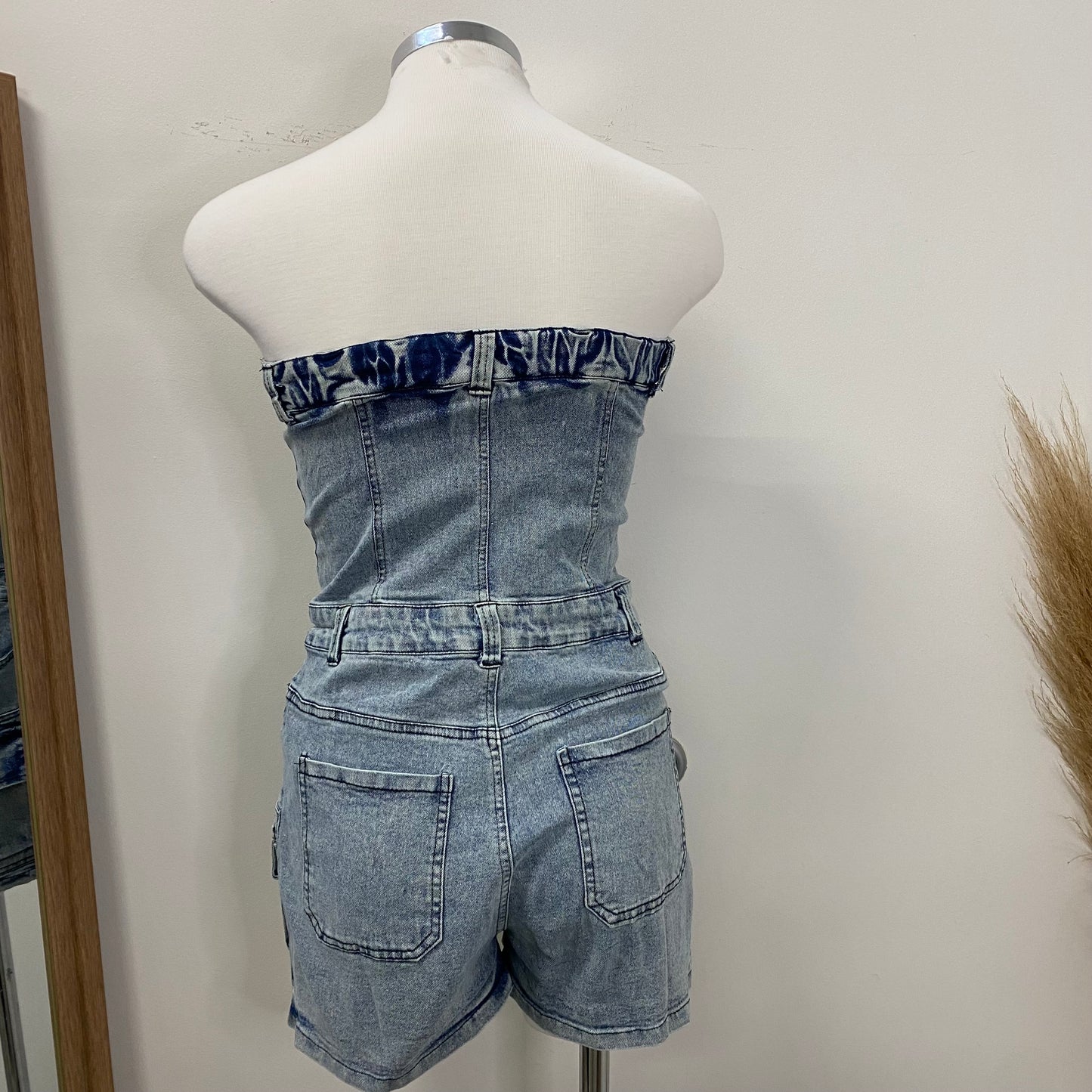 Isla Denim Cargo Romper-Light Wash