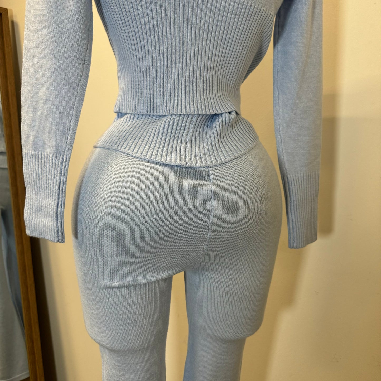 Y2K knitted Pant Set-Baby blue