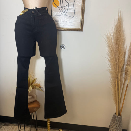 Flare Denim Black Pants-Black