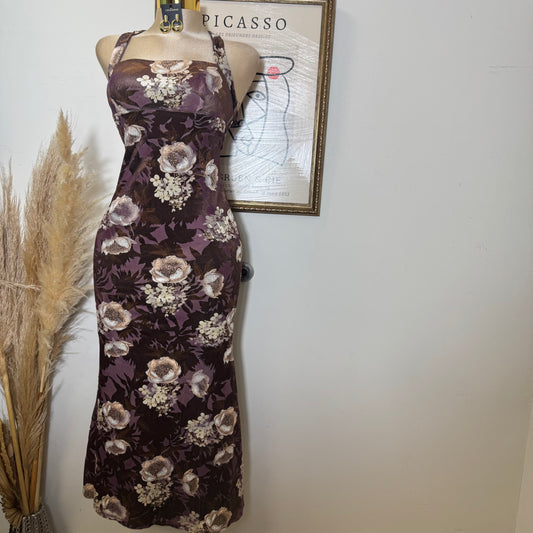 Lace Up back Midi Dress-Chocolate