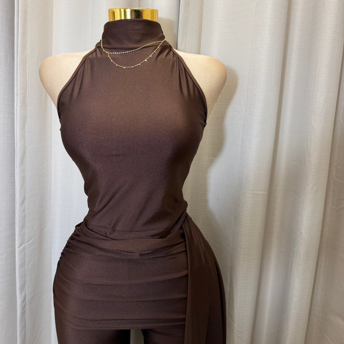 Mock Neck Capri Jumpsuit-Brown
