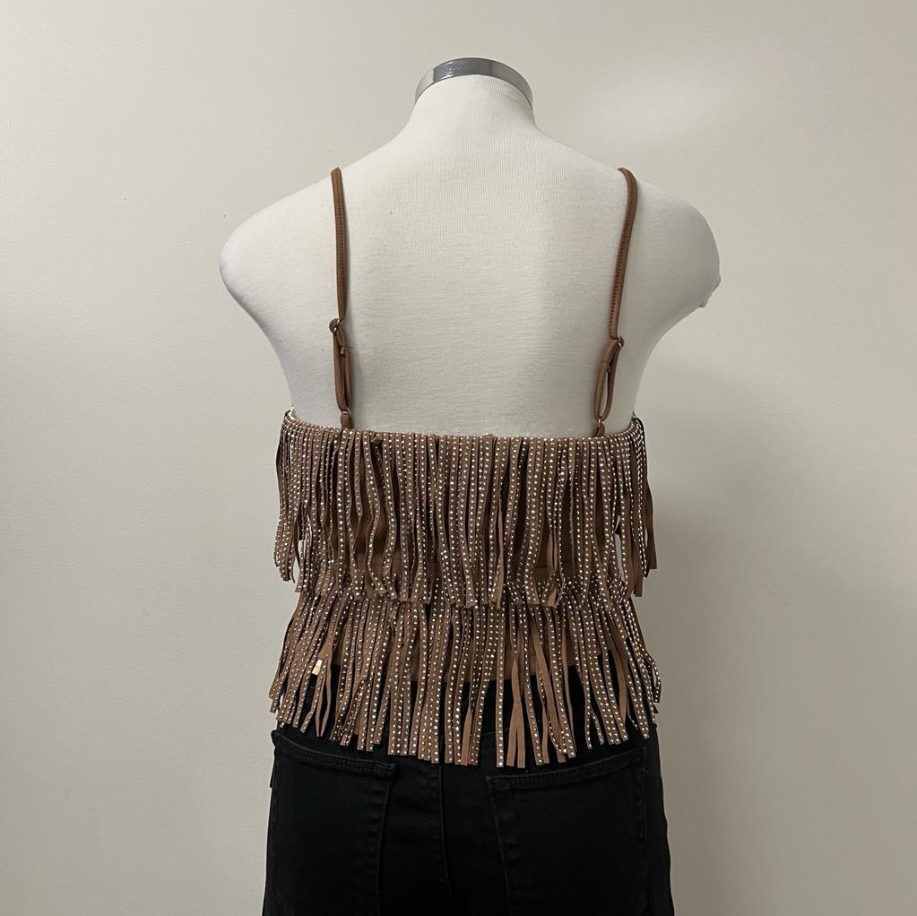 Babygirl Faux Suede Fringe Top-Mocha