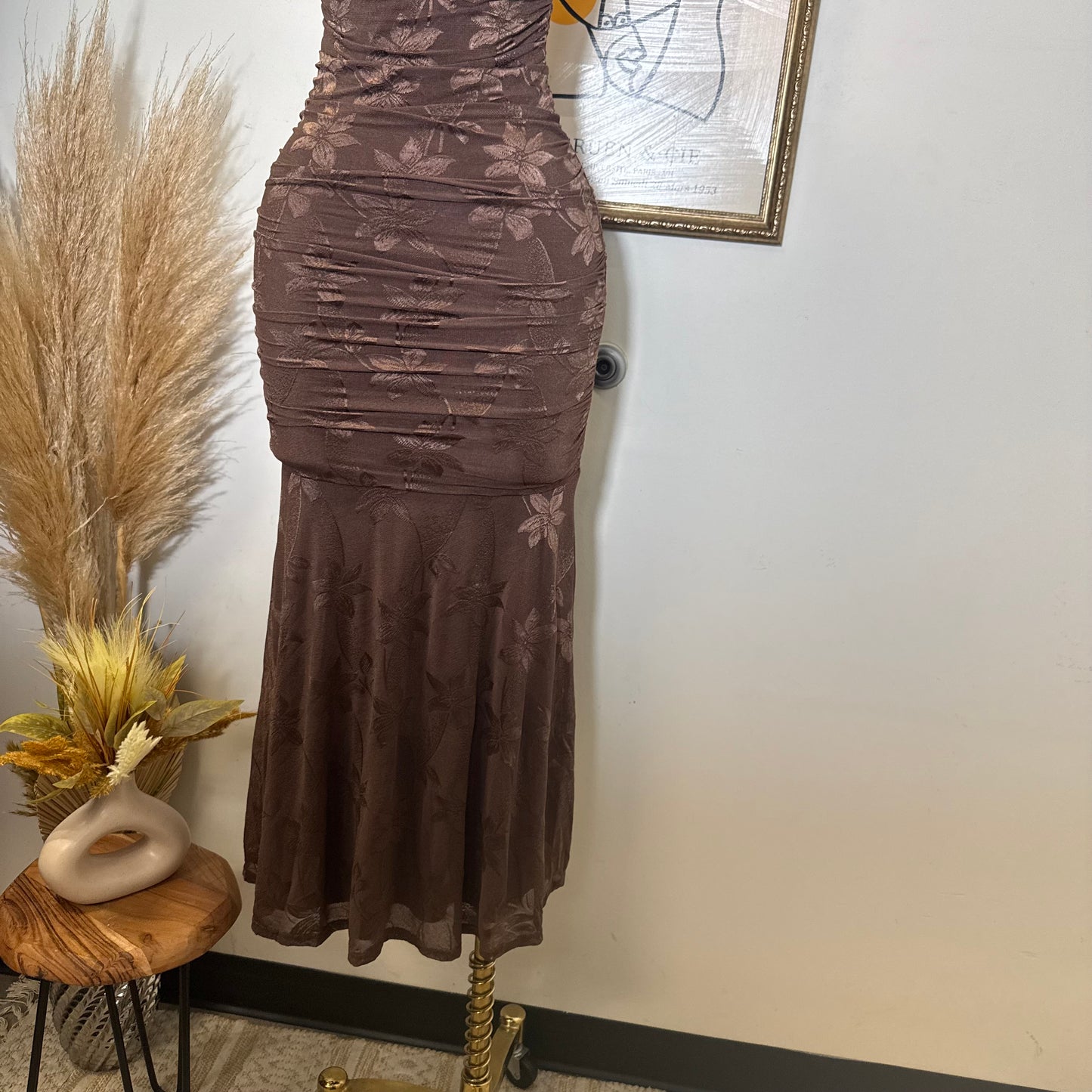 Trim accent Midi Dress-Chocolate