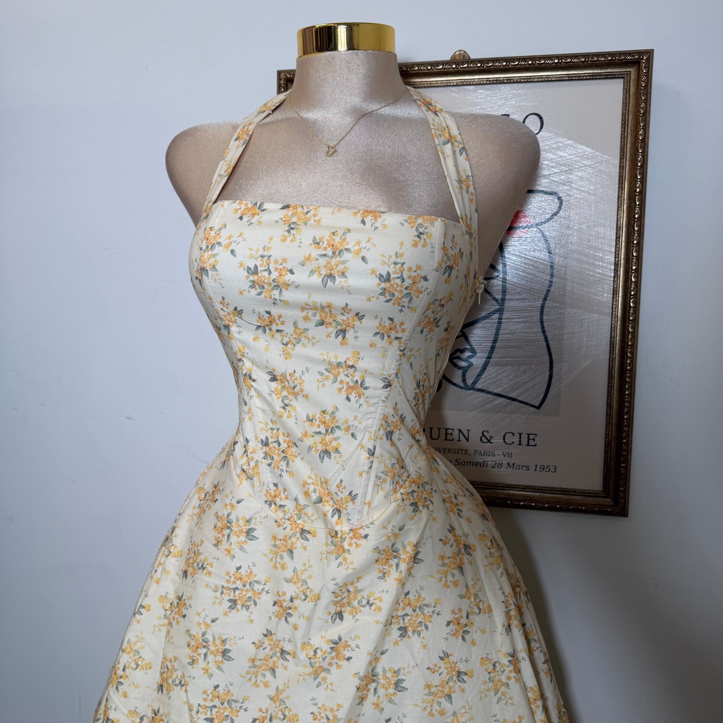 Halter corset Midi Dress-Yellow