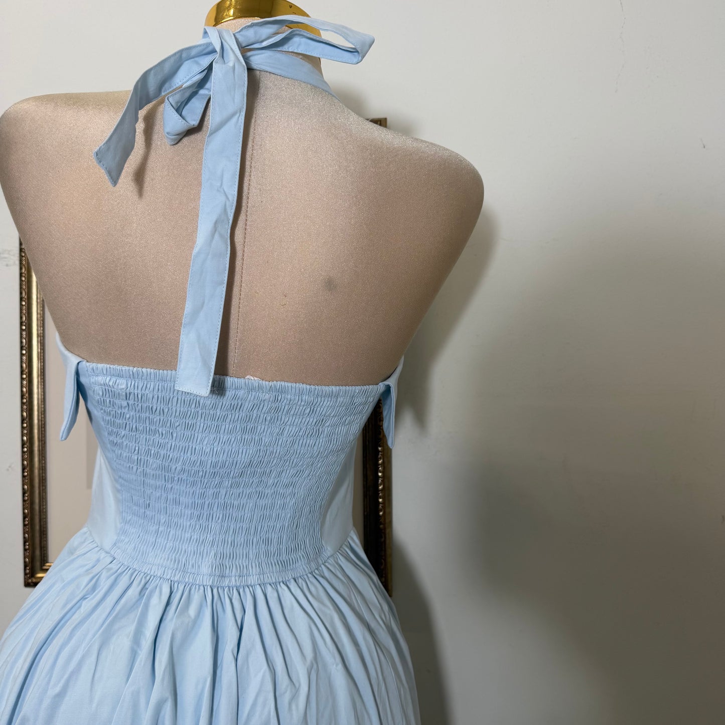 Halter Flate Midi Dress-Blue