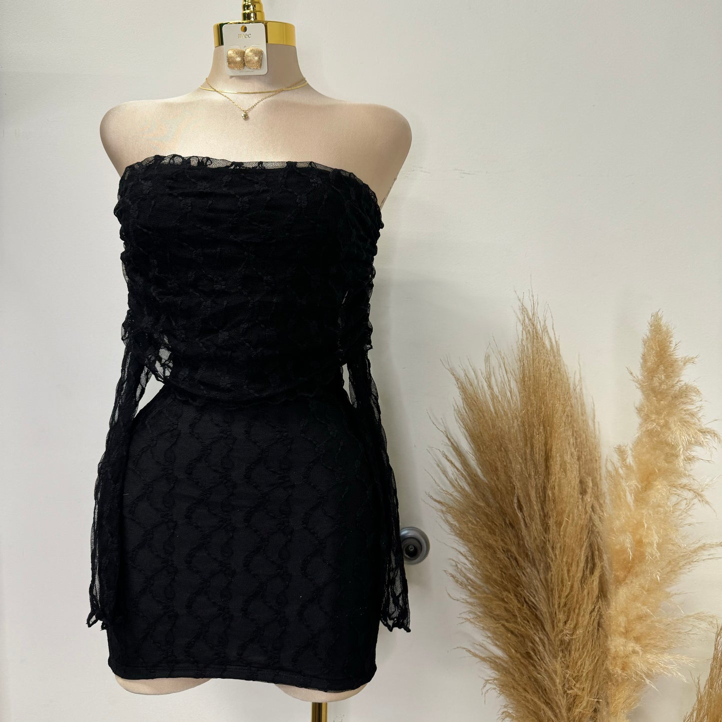 Lace Off shoulder Dress-Black