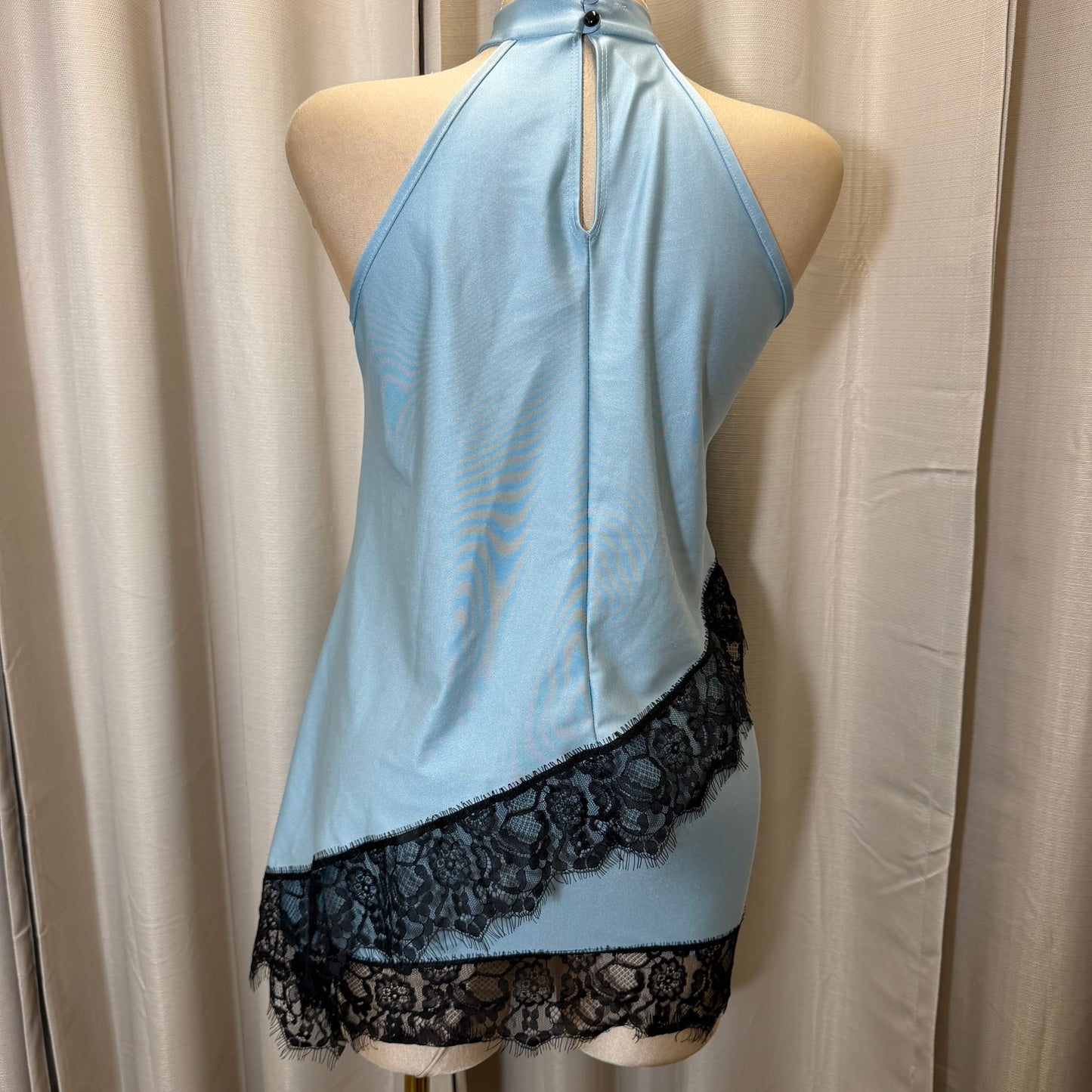 Asymmetrical Lace Skirt Set-Blue