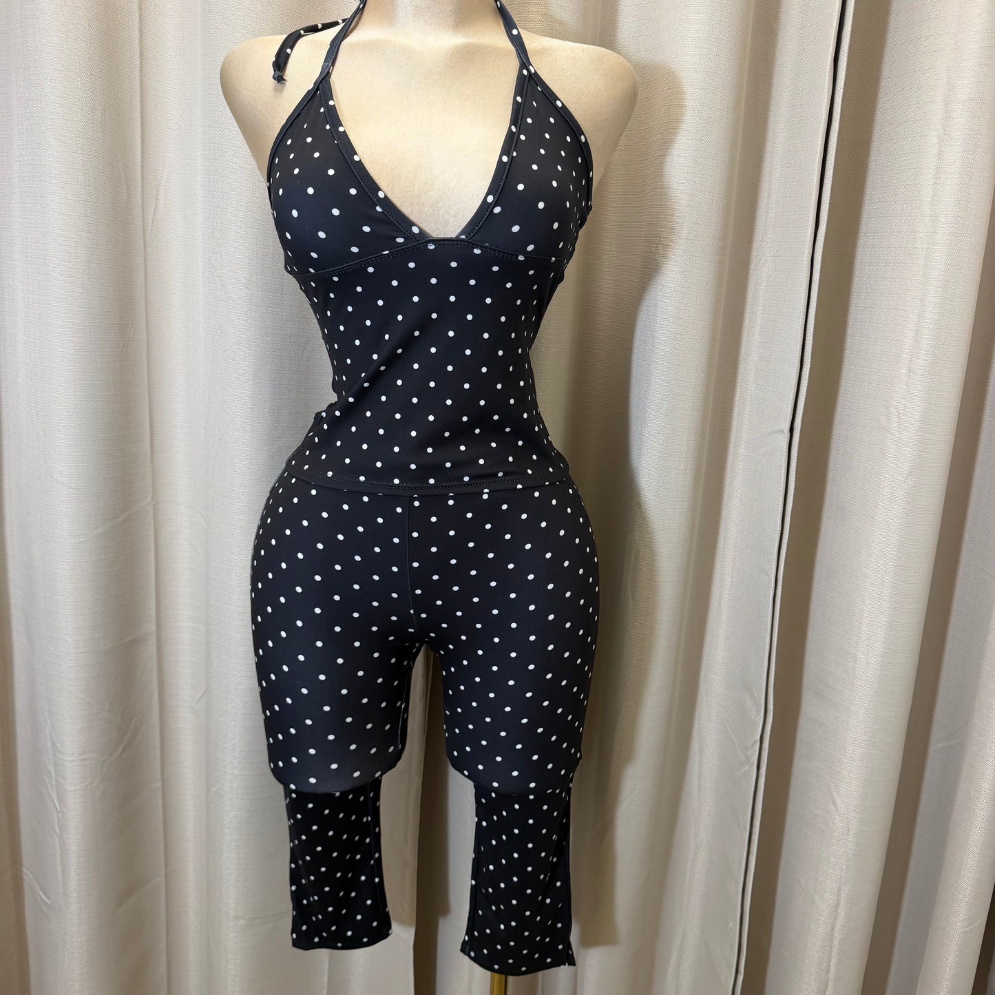Halter Polkadot Capri Set-Black/White