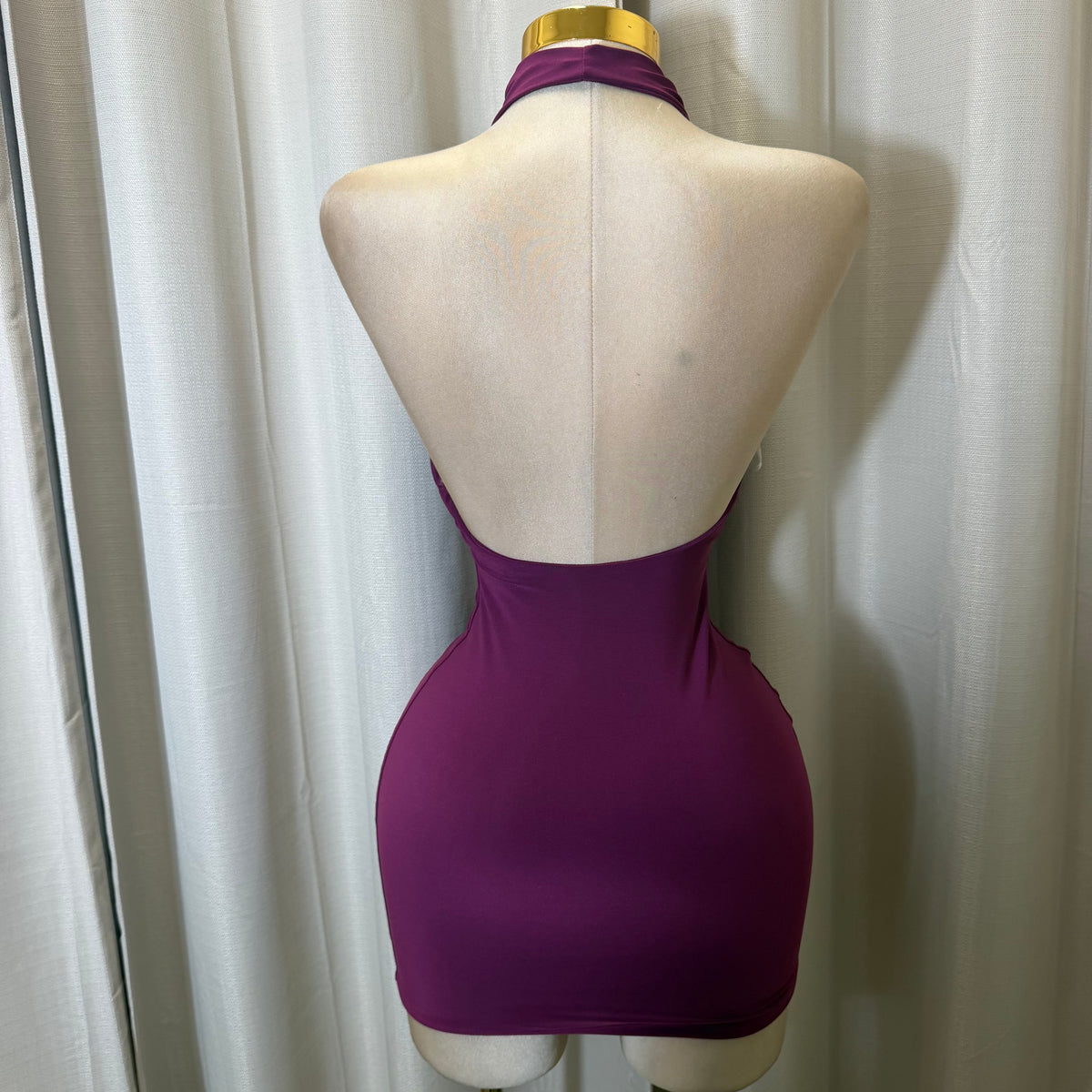 Sleeveless Halter Cowl Neckline Mini Dress-Plum
