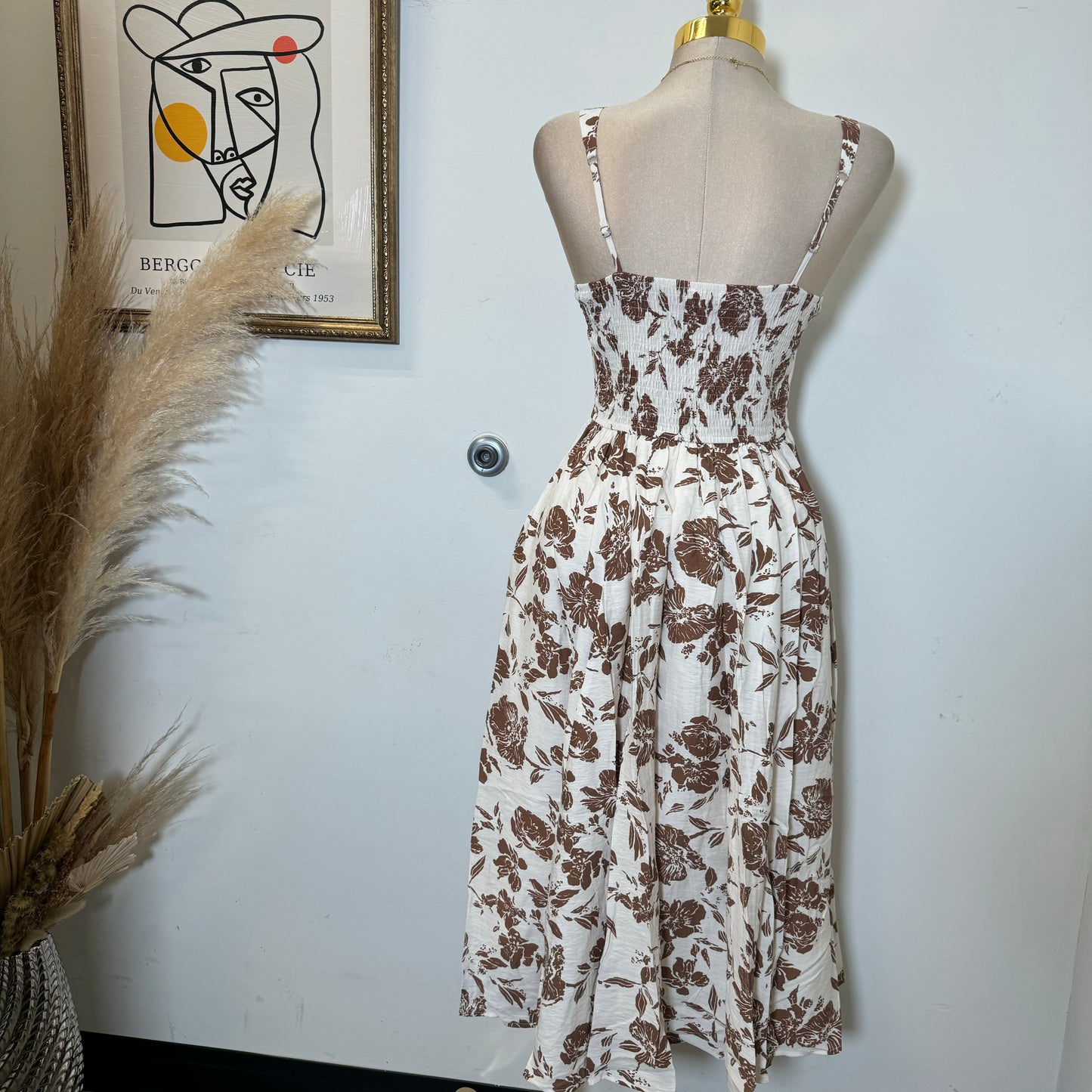 Picnic Corset Dress-Brown/White